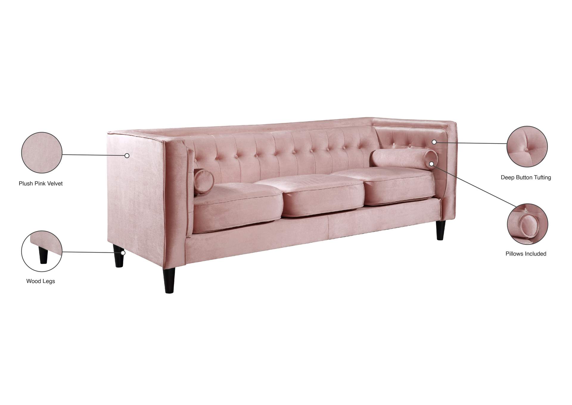 Blush Pink Velvet Sofa Baci Living Room