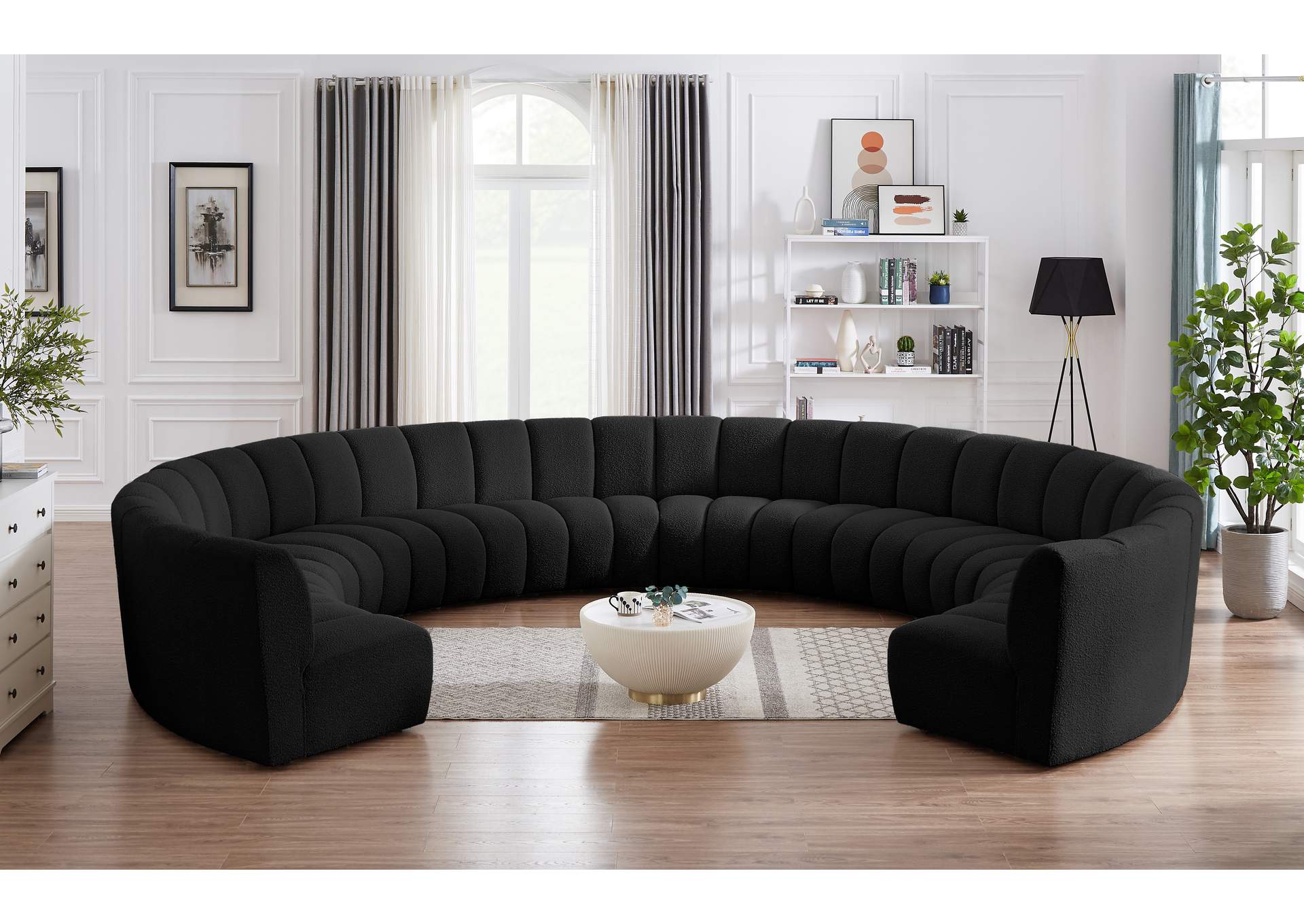 Infinity Black Boucle Fabric 10 Piece Modular Sectional,Meridian Furniture