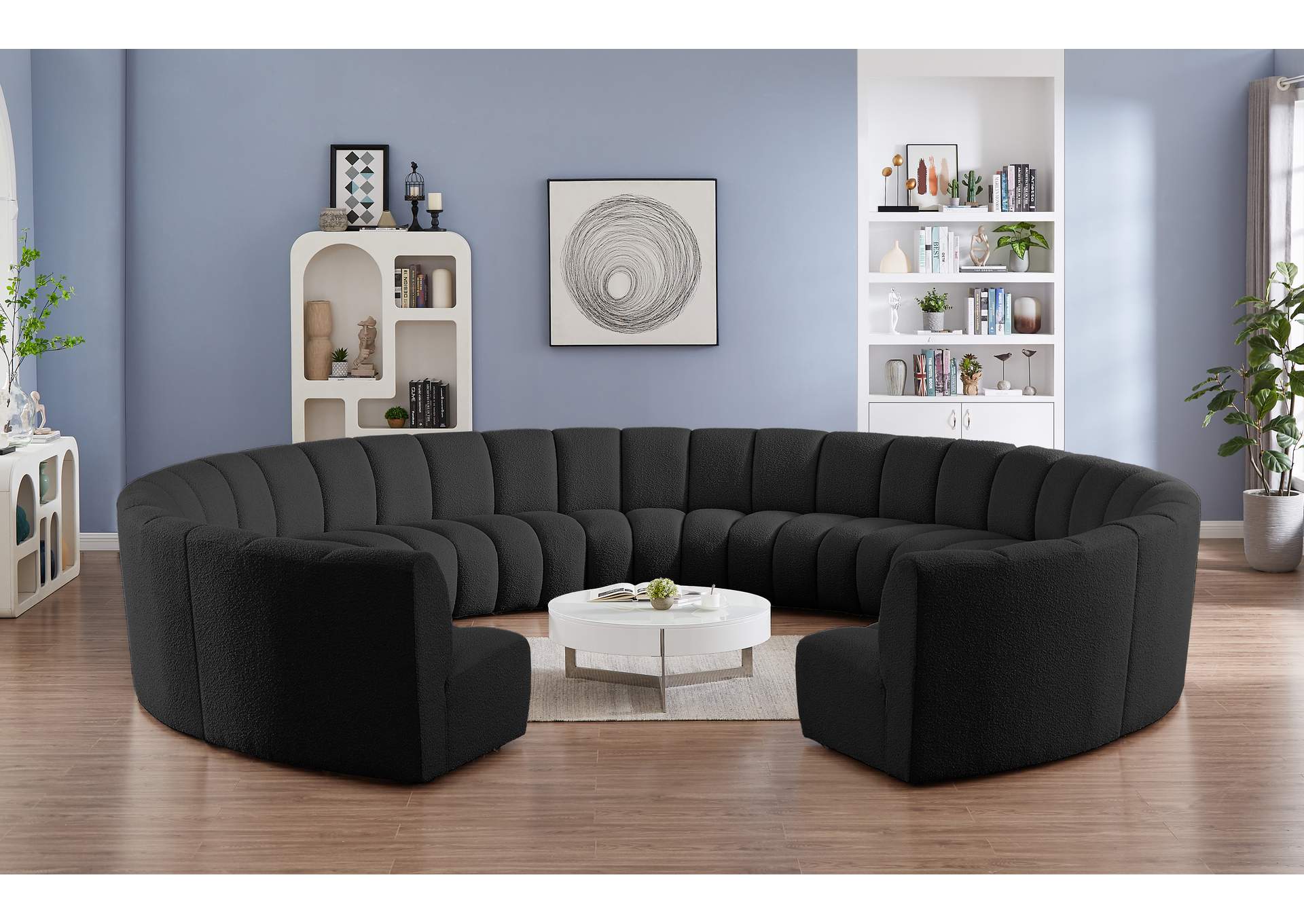 Infinity Black Boucle Fabric 11 Piece Modular Sectional,Meridian Furniture