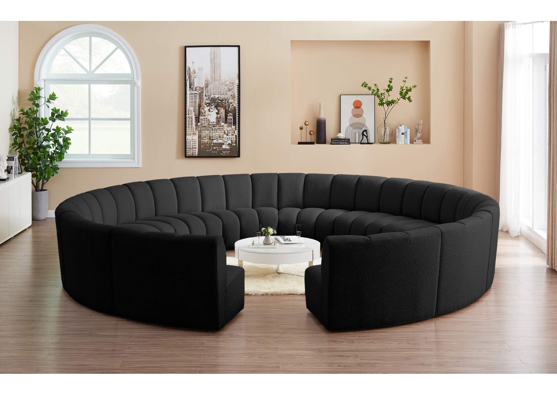 Infinity Black Boucle Fabric 12 Piece Modular Sectional,Meridian Furniture