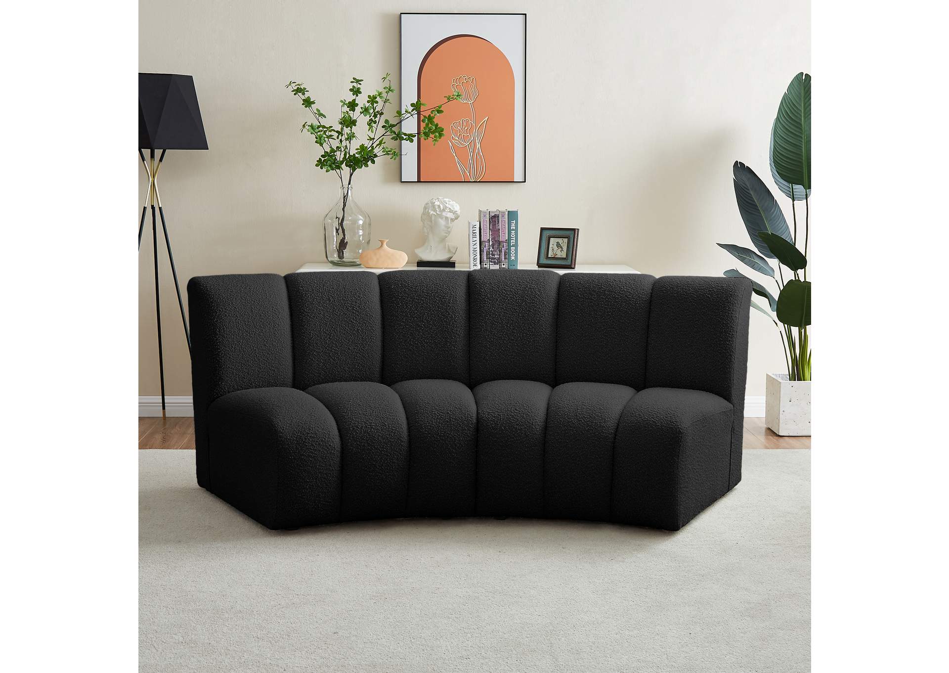 Infinity Black Boucle Fabric 2 Piece Modular Sectional,Meridian Furniture