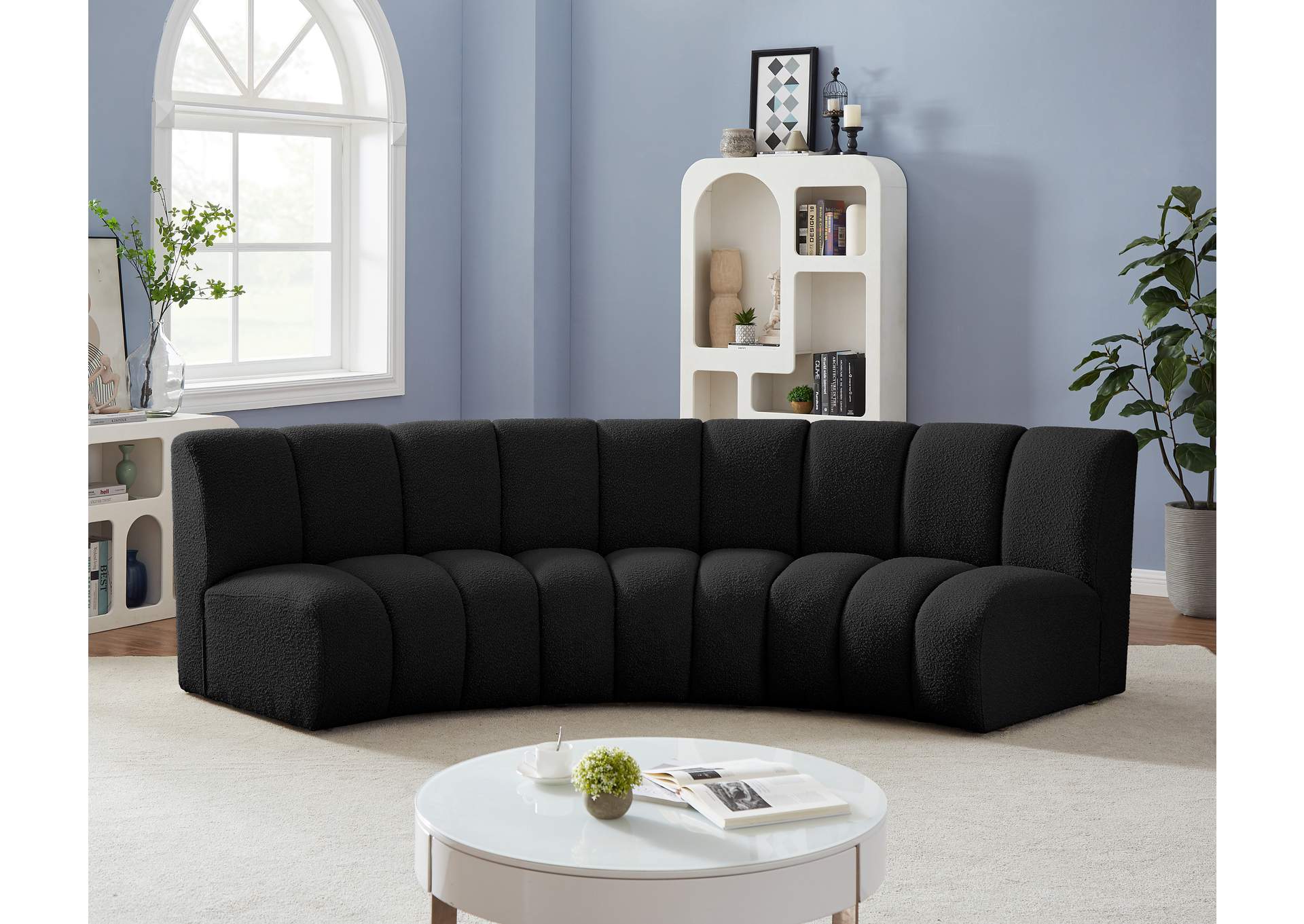 Infinity Black Boucle Fabric 3 Piece Modular Sectional,Meridian Furniture