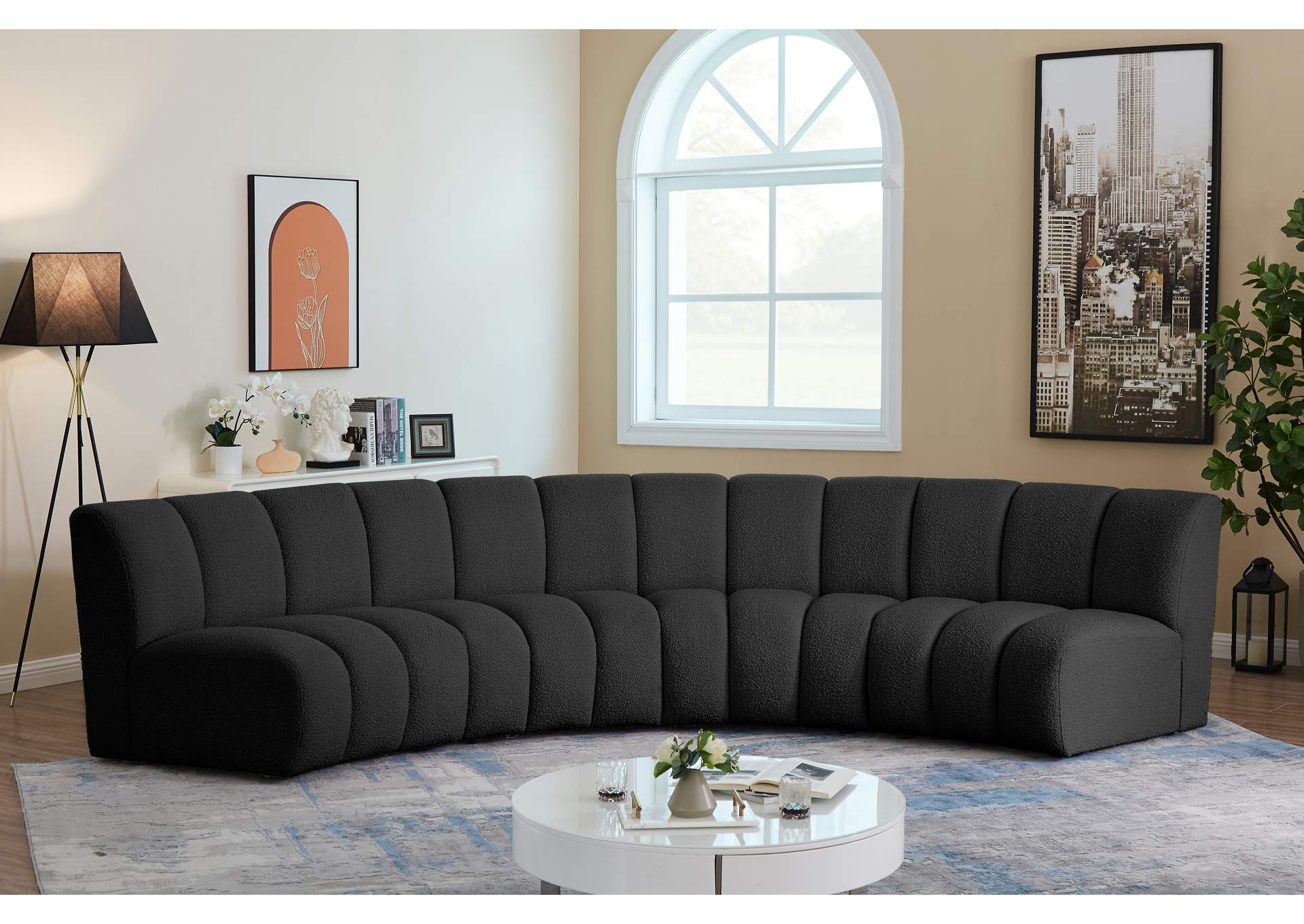 Infinity Black Boucle Fabric 4 Piece Modular Sectional,Meridian Furniture