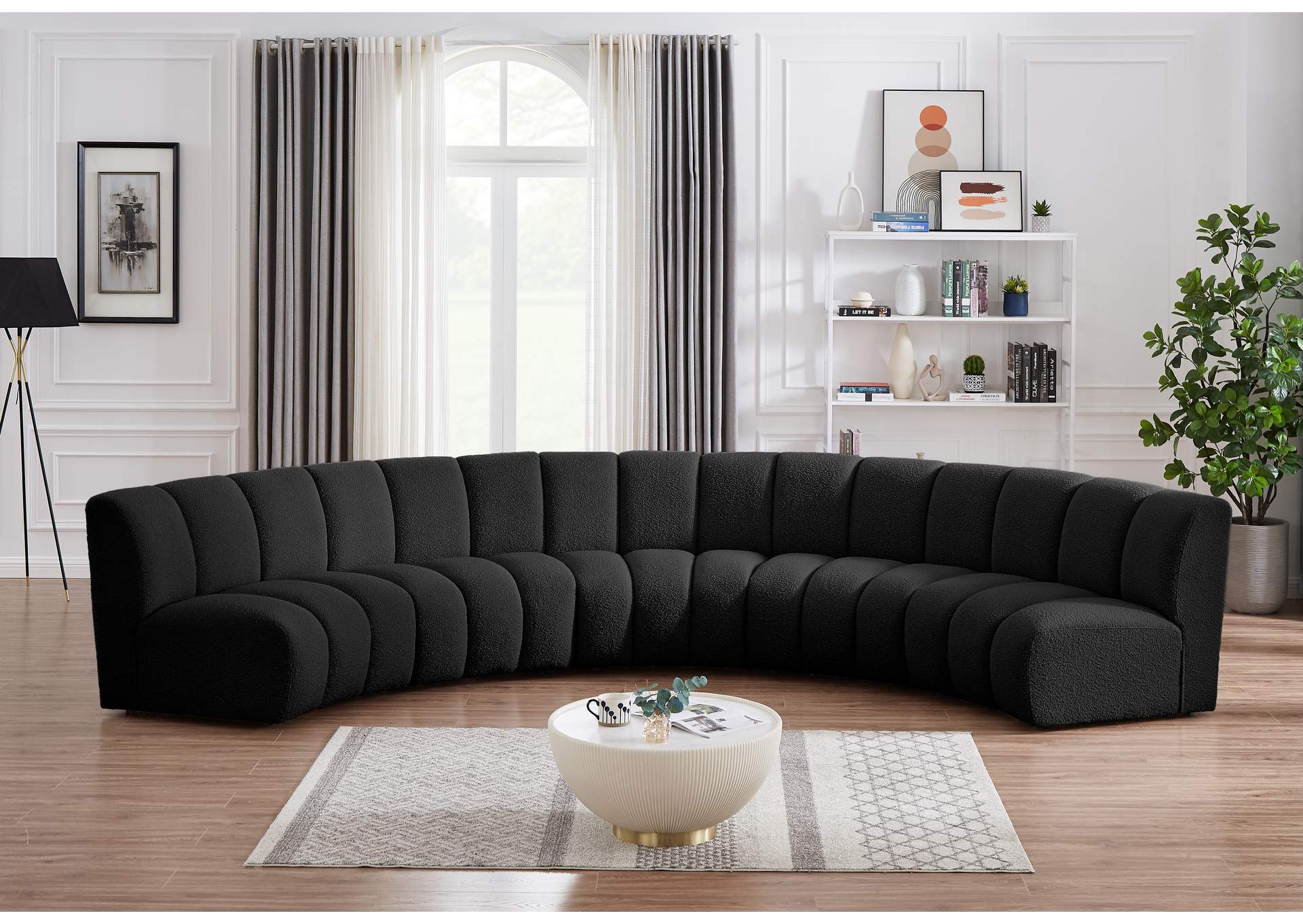 Infinity Black Boucle Fabric 5 Piece Modular Sectional,Meridian Furniture