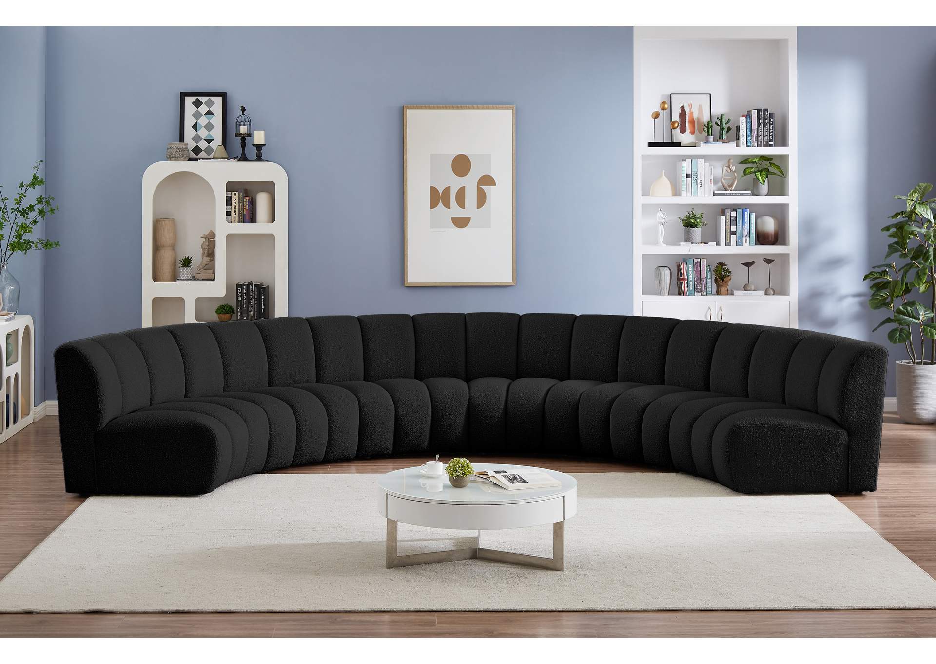 Infinity Black Boucle Fabric 6 Piece . Modular Sectional,Meridian Furniture