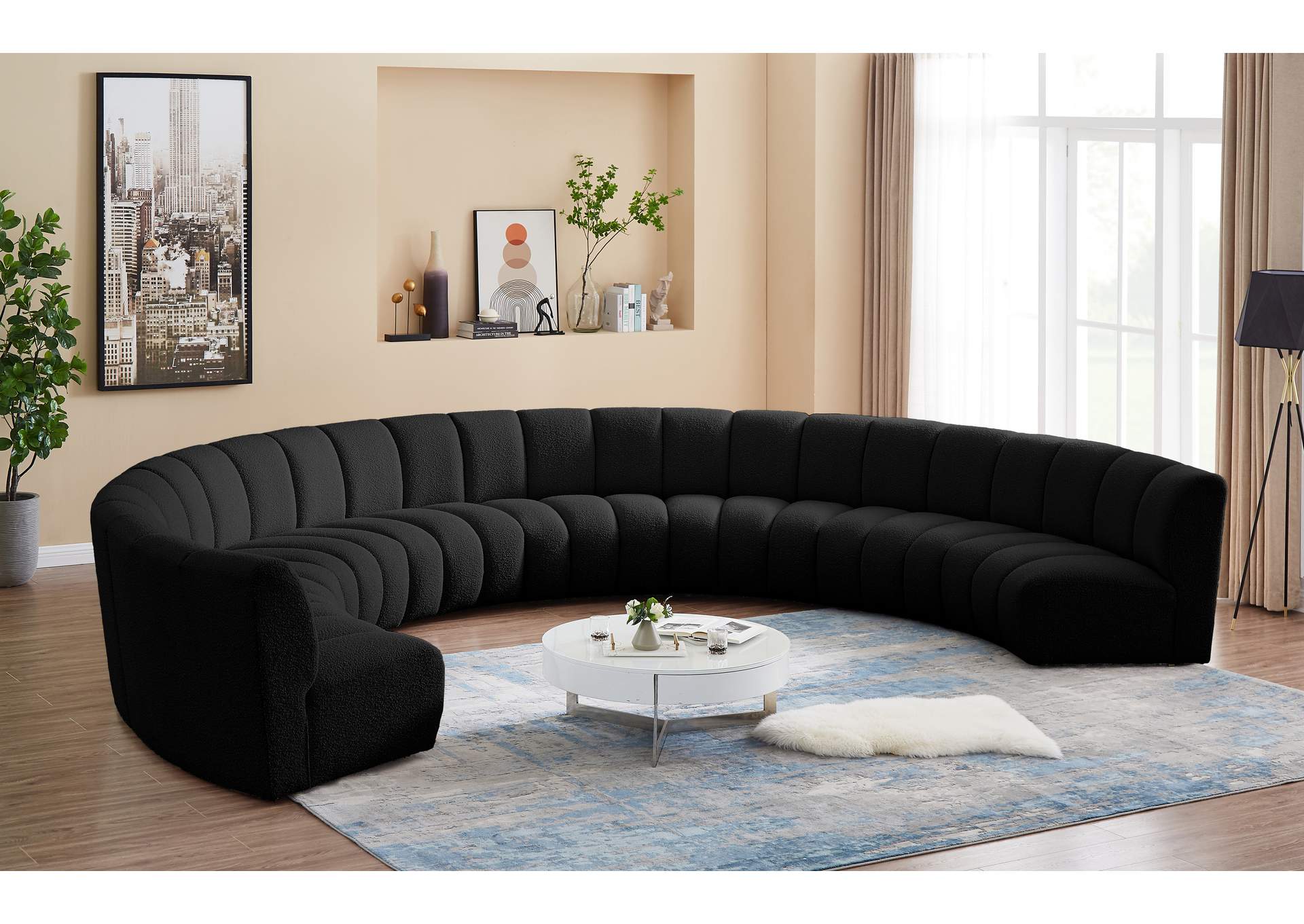 Infinity Black Boucle Fabric 8 Piece Modular Sectional,Meridian Furniture