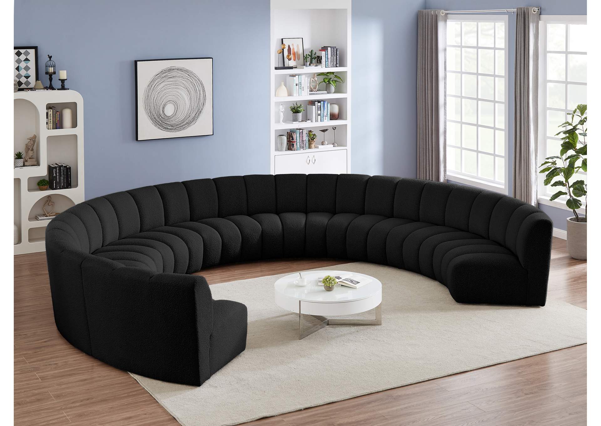 Infinity Black Boucle Fabric 9 Piece Modular Sectional,Meridian Furniture