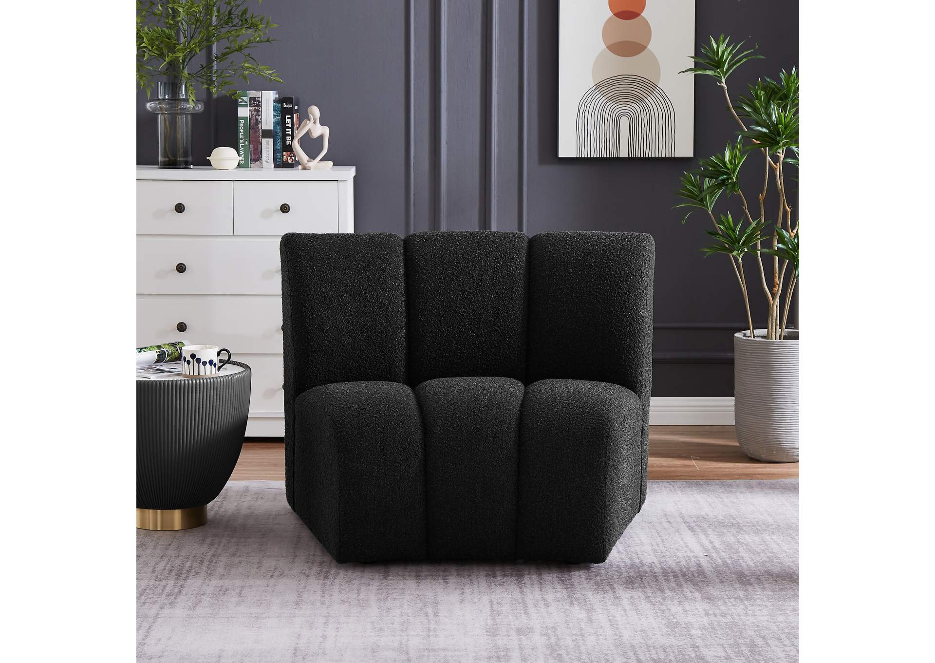 Infinity Black Boucle Fabric Modular Chair,Meridian Furniture