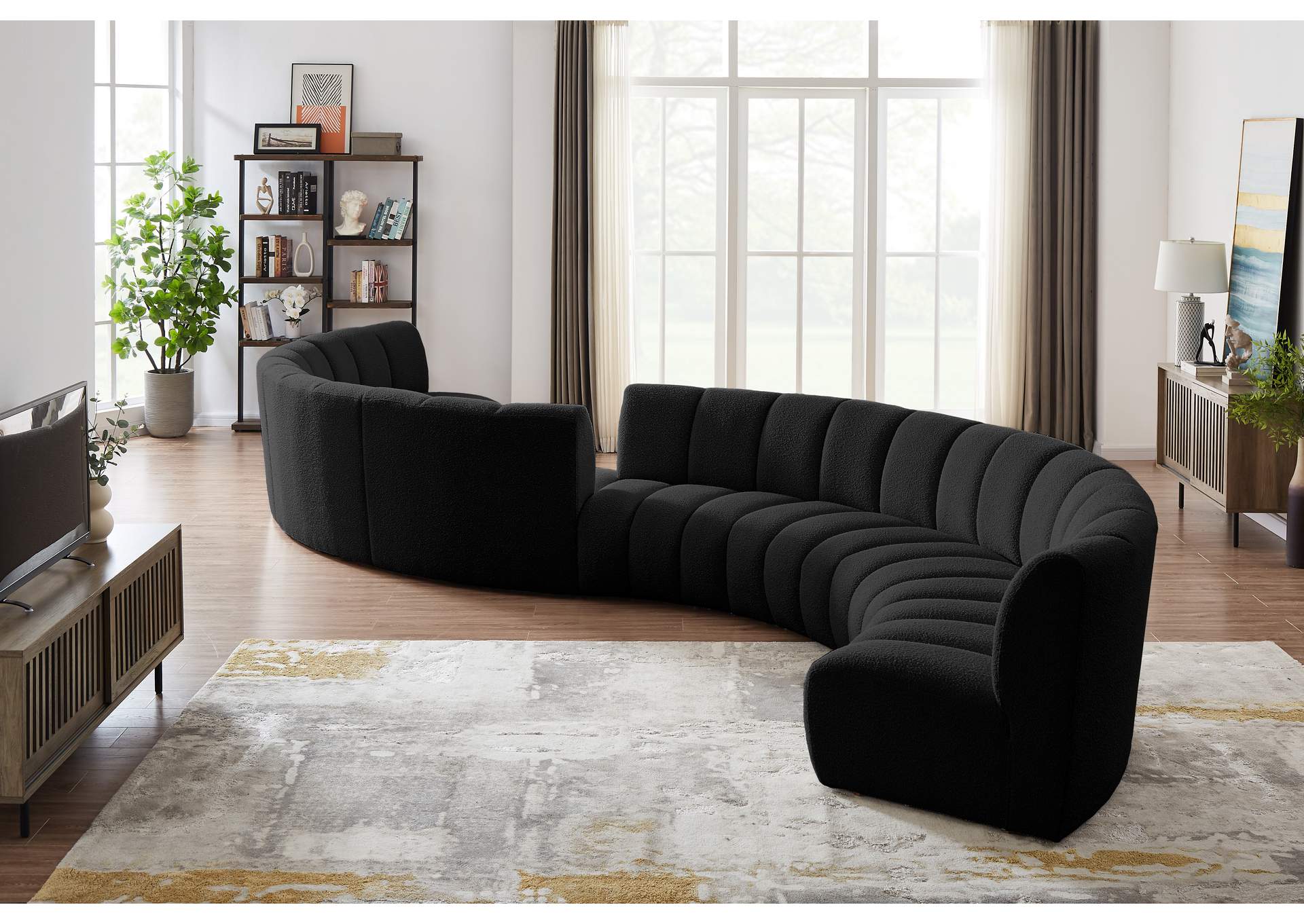 Infinity Black Boucle Fabric 8 Piece Modular Sectional,Meridian Furniture