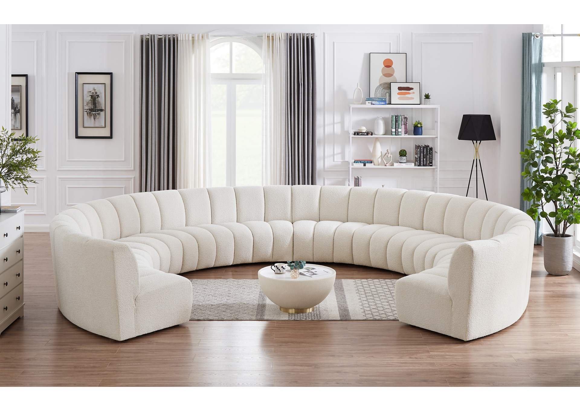 Infinity Cream Boucle Fabric 10 Piece Modular Sectional,Meridian Furniture