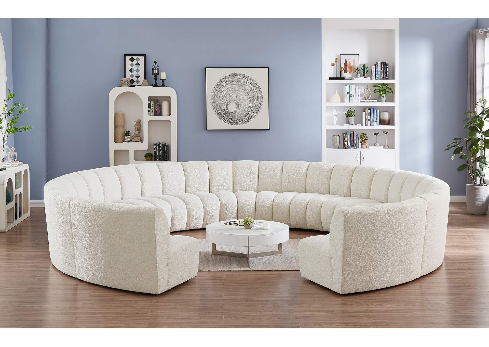 Infinity Cream Boucle Fabric 11 Piece Modular Sectional,Meridian Furniture