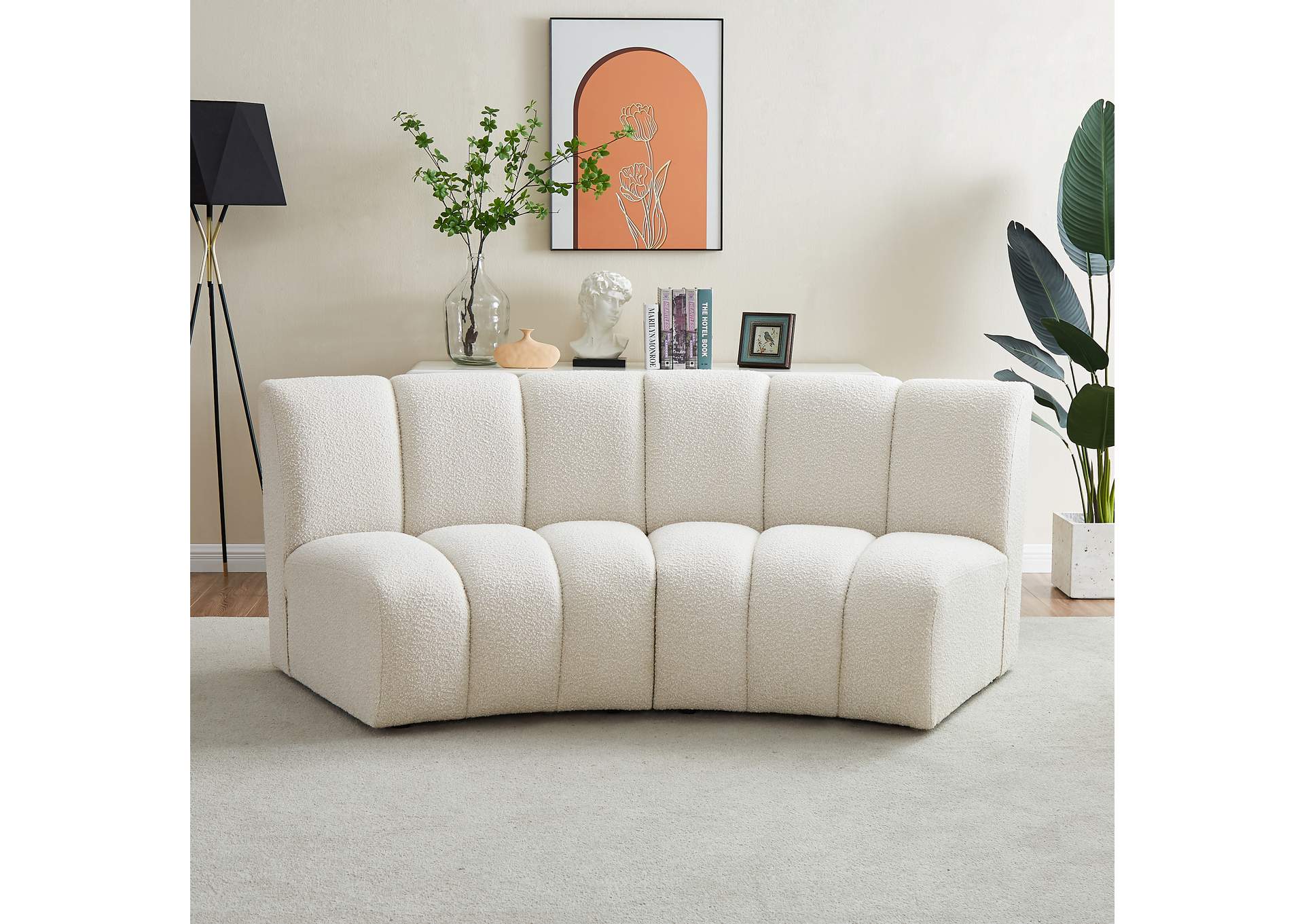 Infinity Cream Boucle Fabric 2 Piece Modular Sectional,Meridian Furniture