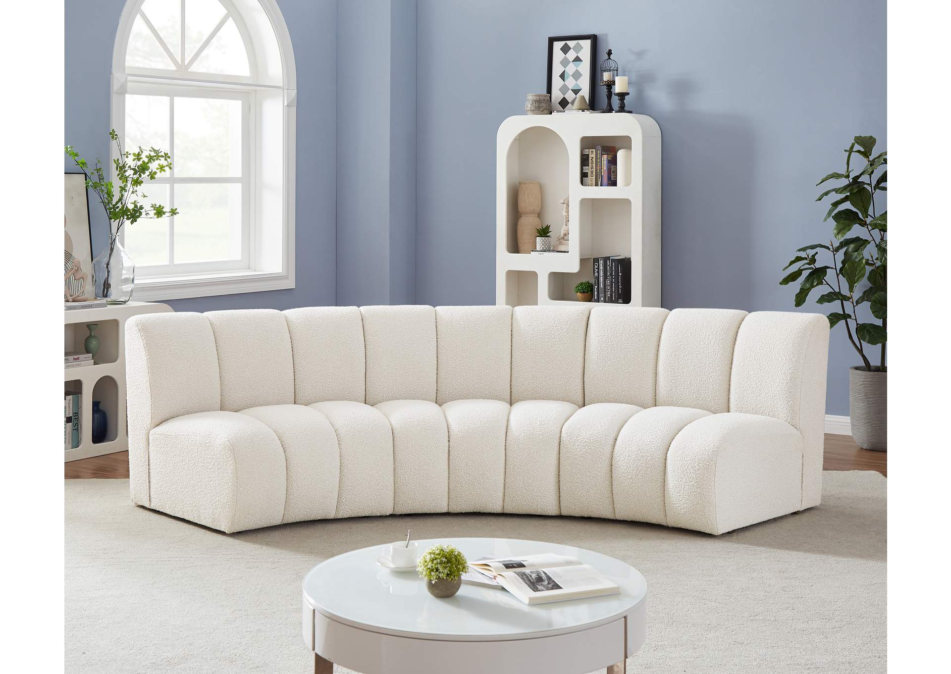 Infinity Cream Boucle Fabric 3 Piece Modular Sectional,Meridian Furniture