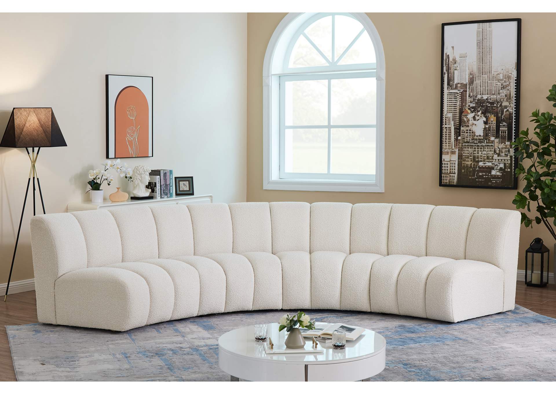 Infinity Cream Boucle Fabric 4 Piece Modular Sectional,Meridian Furniture