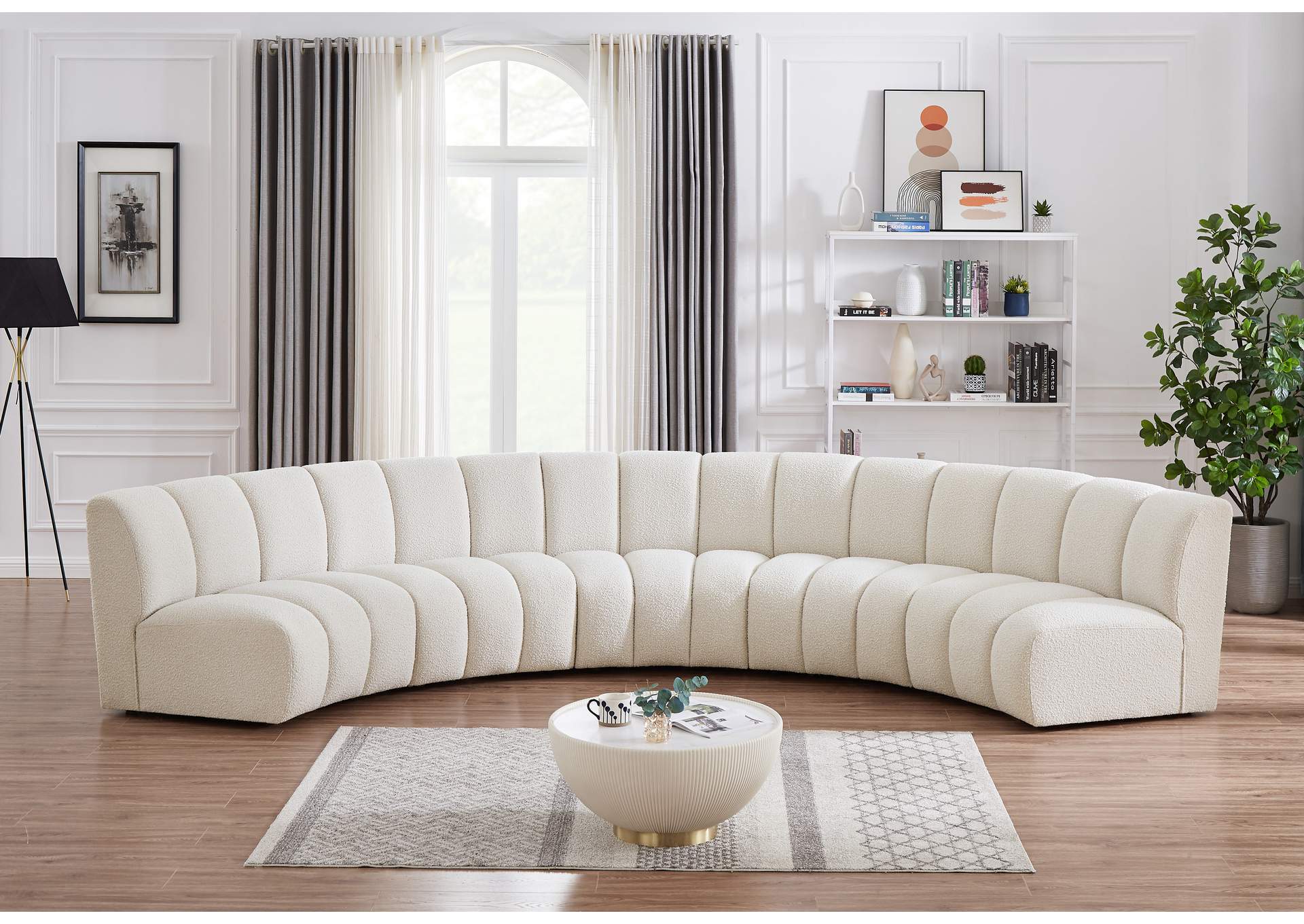 Infinity Cream Boucle Fabric 5 Piece Modular Sectional,Meridian Furniture