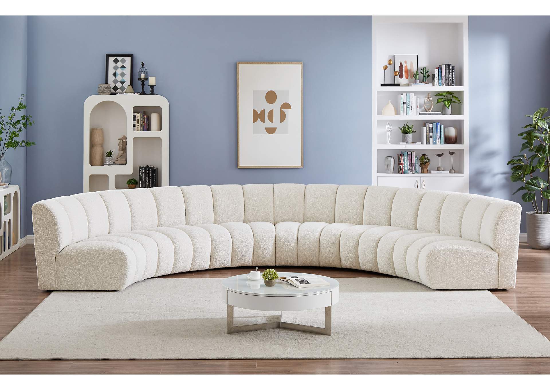 Infinity Cream Boucle Fabric 6 Piece . Modular Sectional,Meridian Furniture