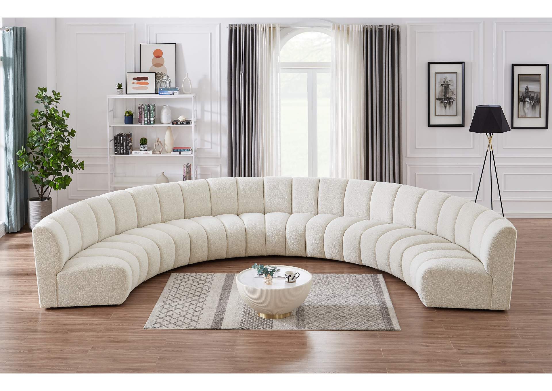 Infinity Cream Boucle Fabric 7 Piece Modular Sectional,Meridian Furniture