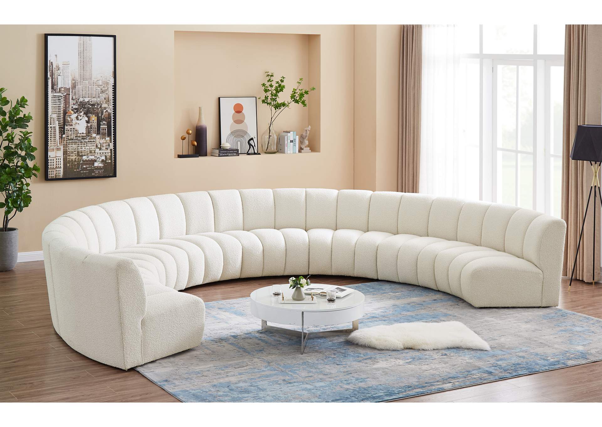 Infinity Cream Boucle Fabric 8 Piece Modular Sectional,Meridian Furniture