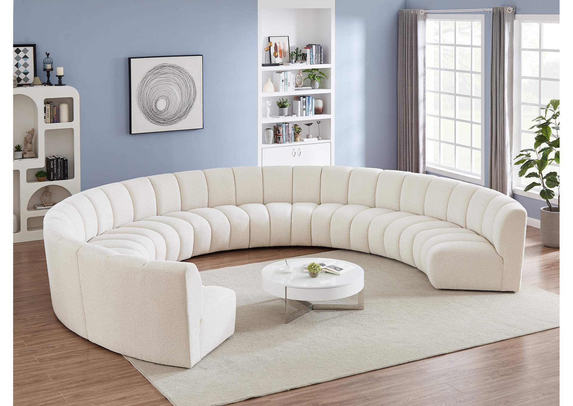 Infinity Cream Boucle Fabric 9 Piece Modular Sectional,Meridian Furniture