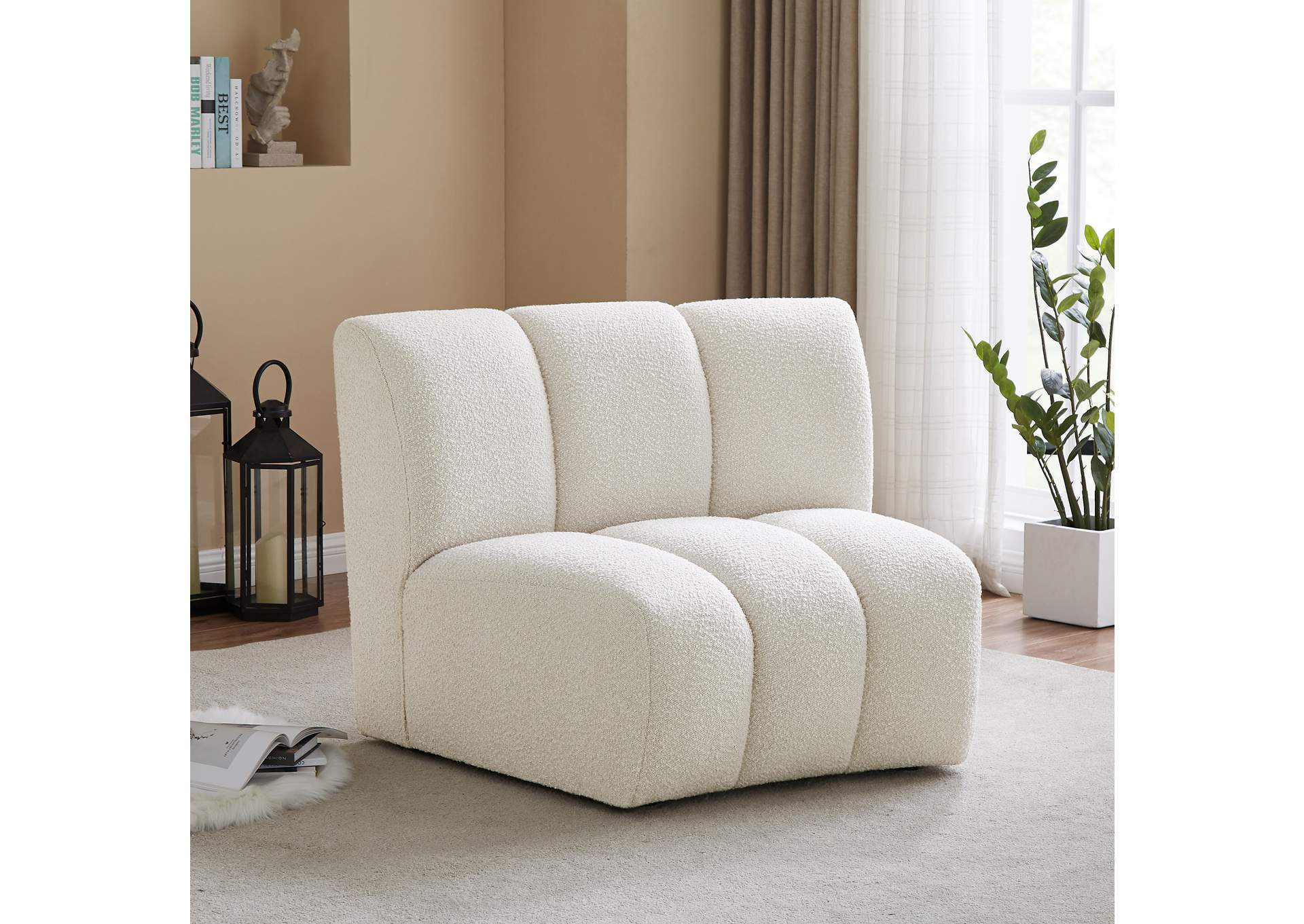 Infinity Cream Boucle Fabric Modular Chair,Meridian Furniture