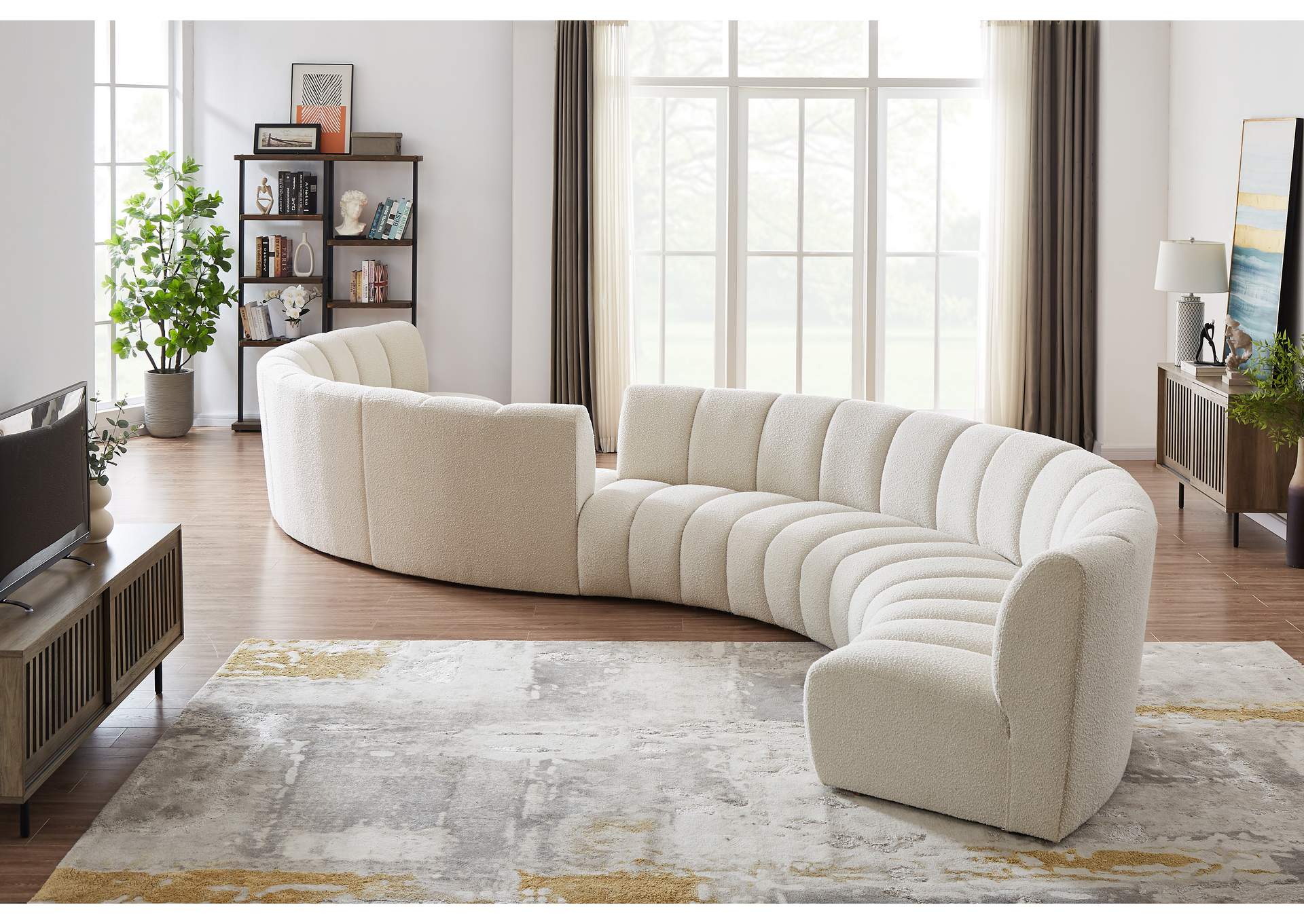 Infinity Cream Boucle Fabric 8 Piece Modular Sectional,Meridian Furniture