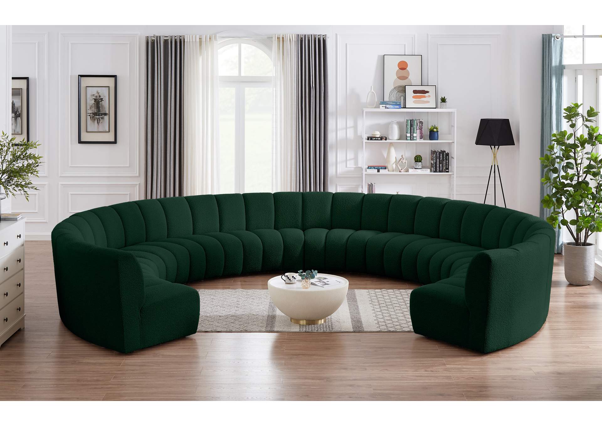 Infinity Green Boucle Fabric 10 Piece Modular Sectional,Meridian Furniture