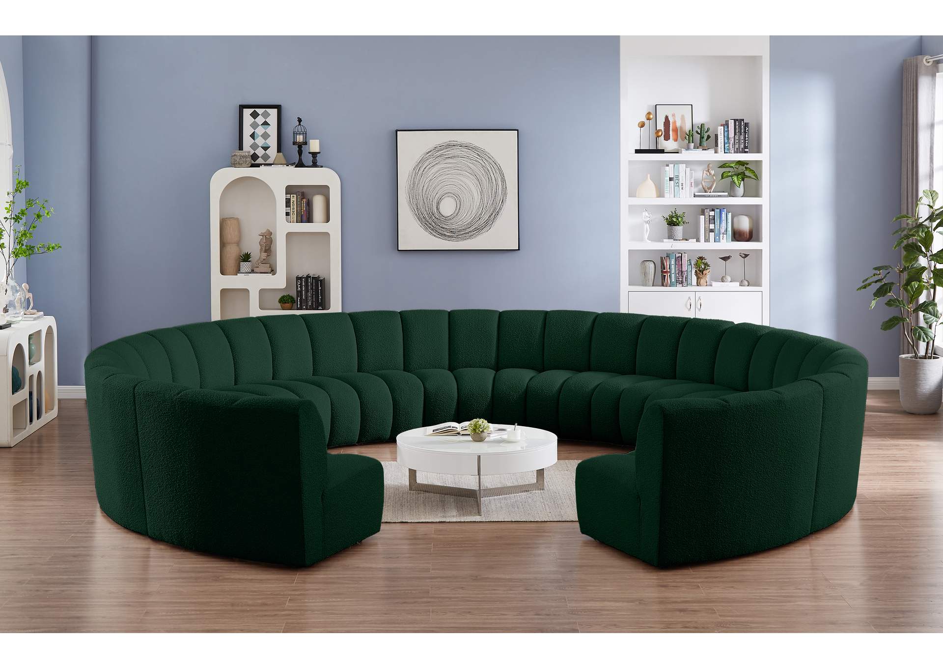 Infinity Green Boucle Fabric 11 Piece Modular Sectional,Meridian Furniture