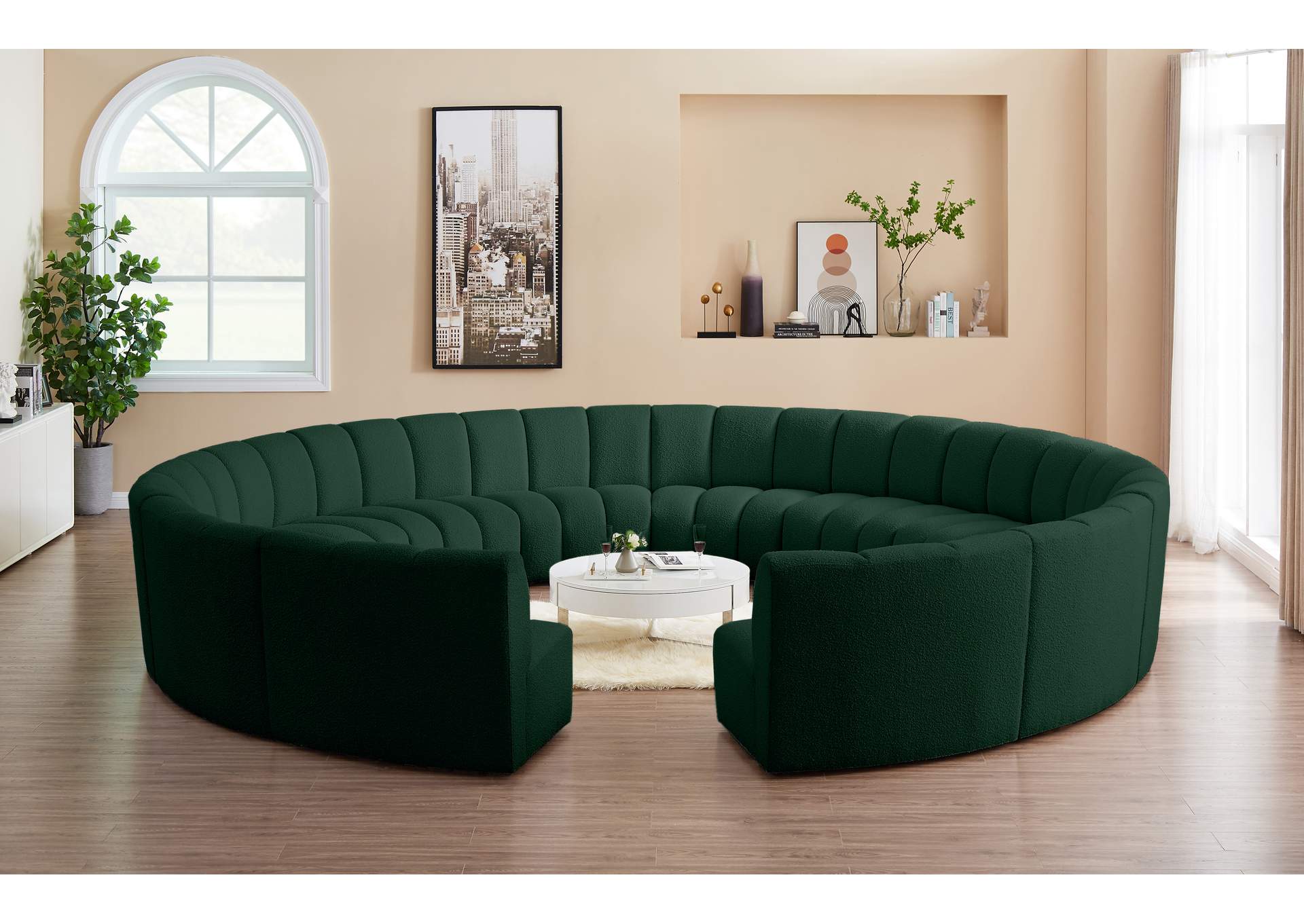 Infinity Green Boucle Fabric 12 Piece Modular Sectional,Meridian Furniture