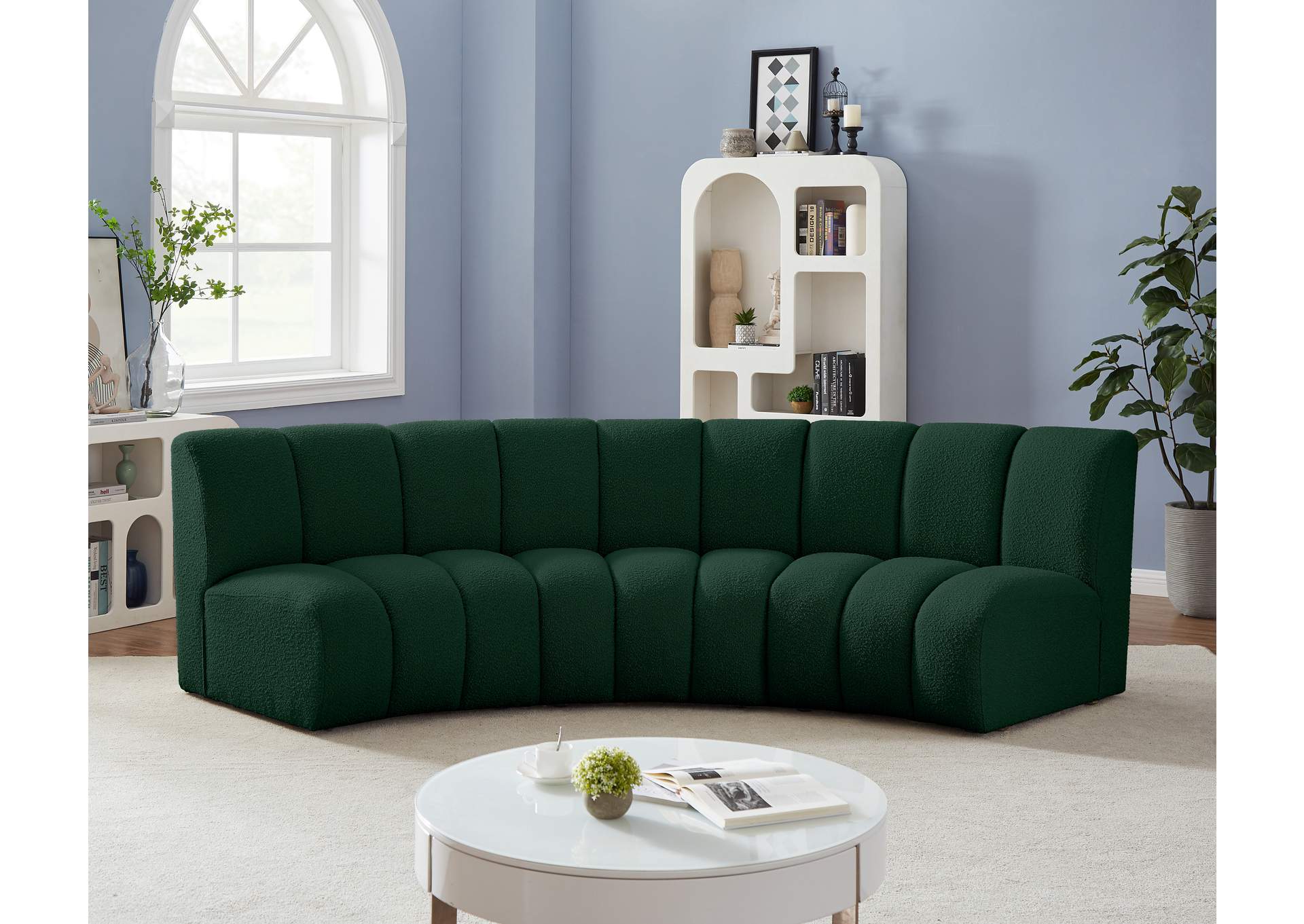 Infinity Green Boucle Fabric 3 Piece Modular Sectional,Meridian Furniture