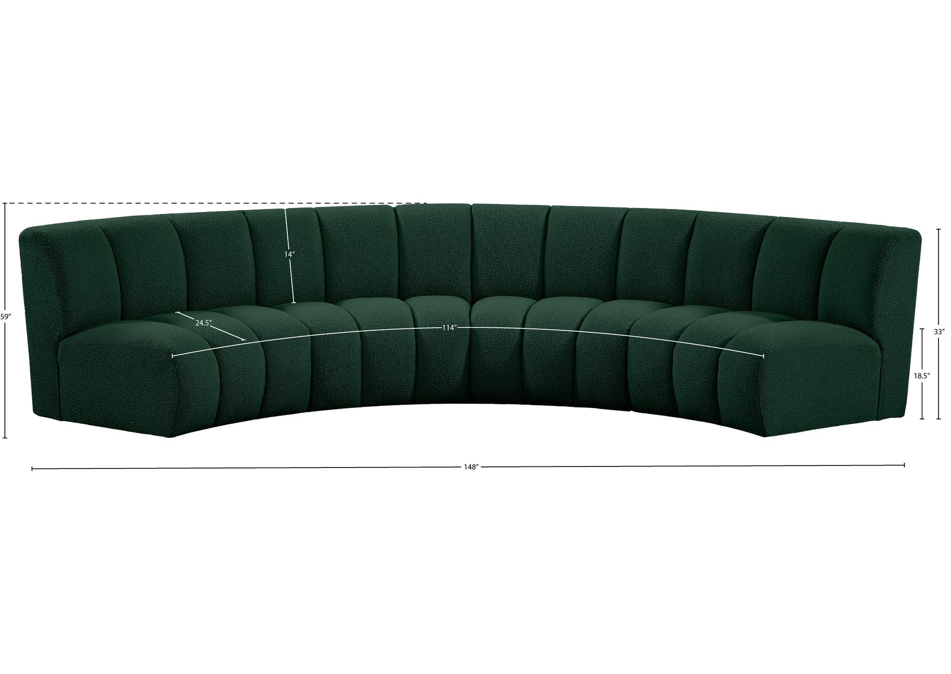 Infinity Green Boucle Fabric 4 Piece Modular Sectional,Meridian Furniture