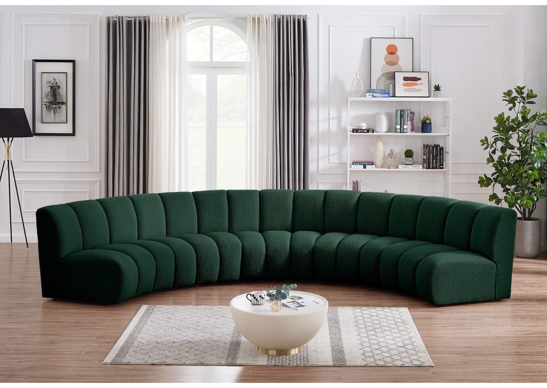 Infinity Green Boucle Fabric 5 Piece Modular Sectional,Meridian Furniture