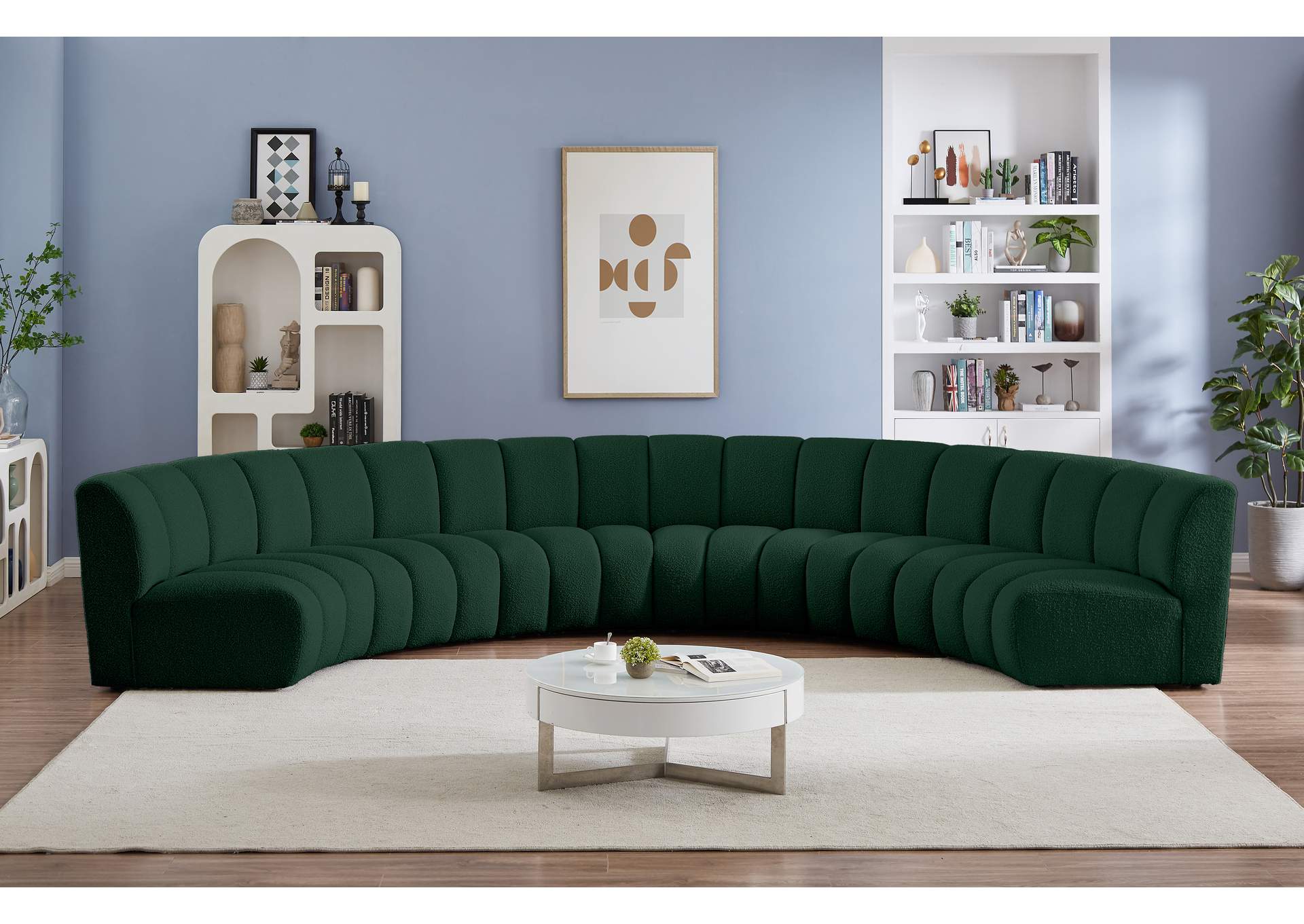 Infinity Green Boucle Fabric 6 Piece . Modular Sectional,Meridian Furniture