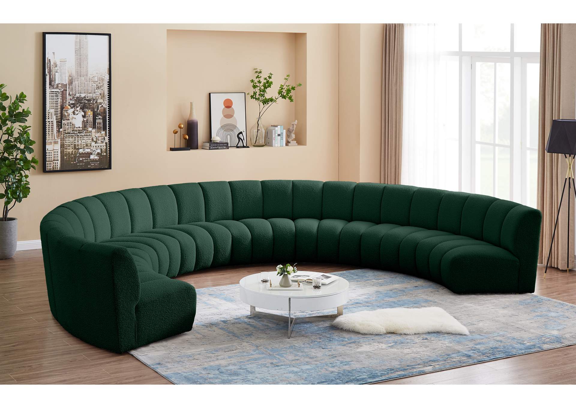 Infinity Green Boucle Fabric 8 Piece Modular Sectional,Meridian Furniture