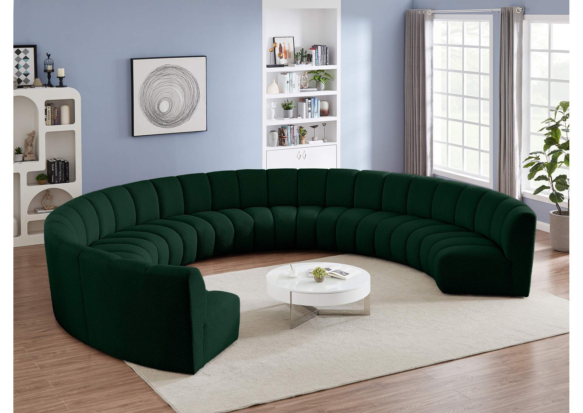 Infinity Green Boucle Fabric 9 Piece Modular Sectional,Meridian Furniture