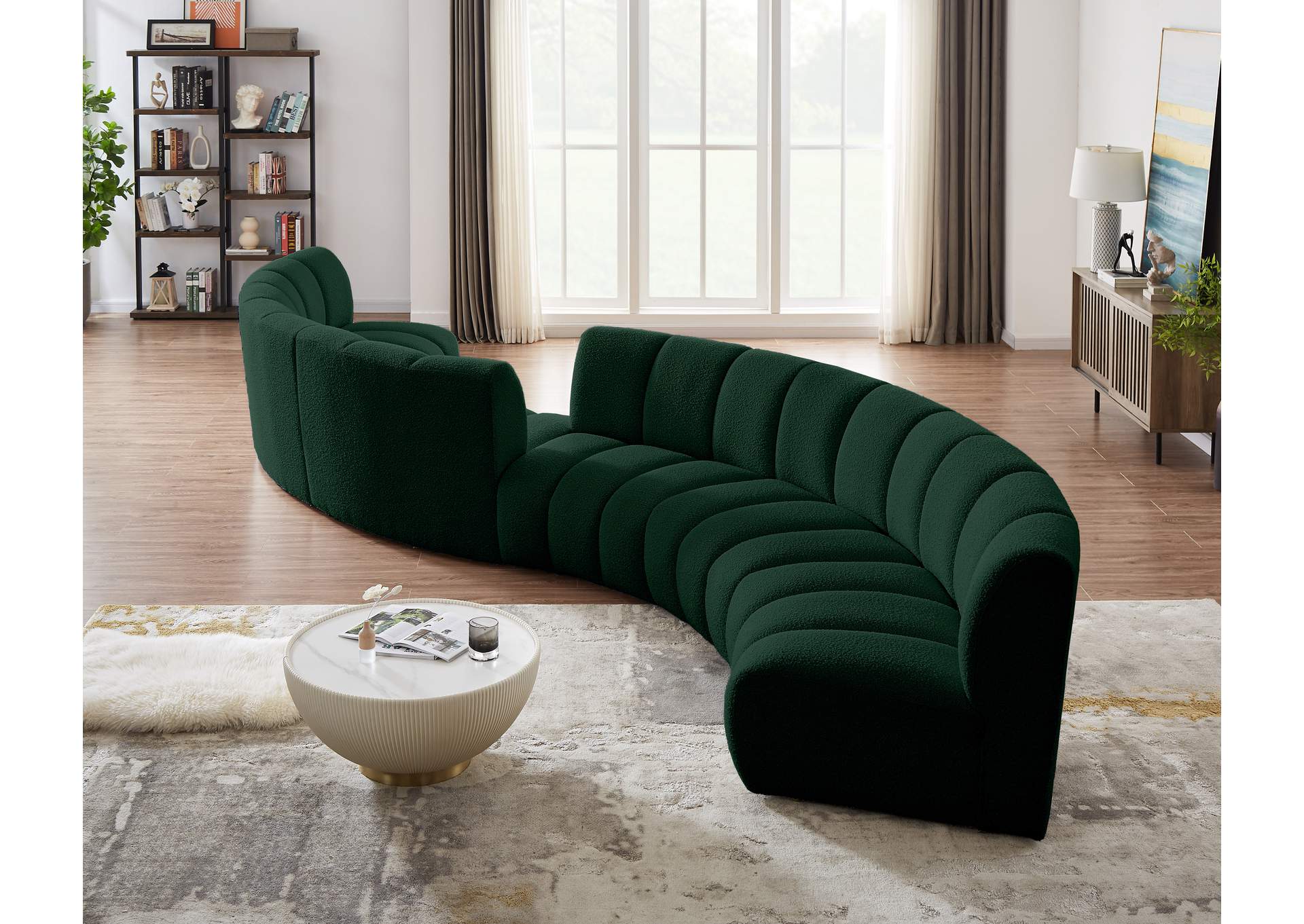 Infinity Green Boucle Fabric 6 Piece . Modular Sectional,Meridian Furniture