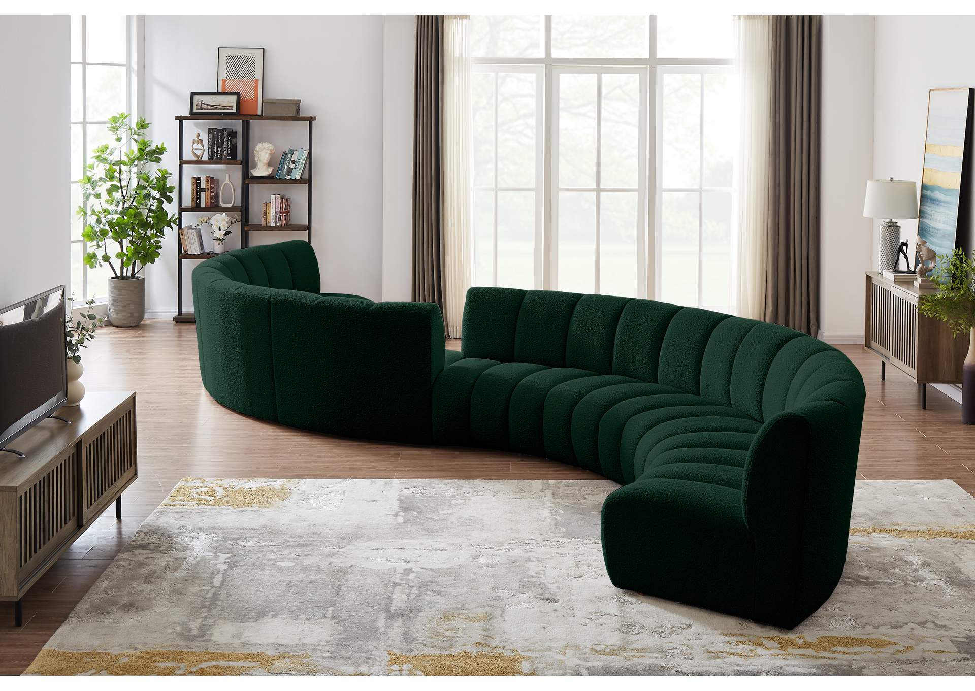 Infinity Green Boucle Fabric 8 Piece Modular Sectional,Meridian Furniture