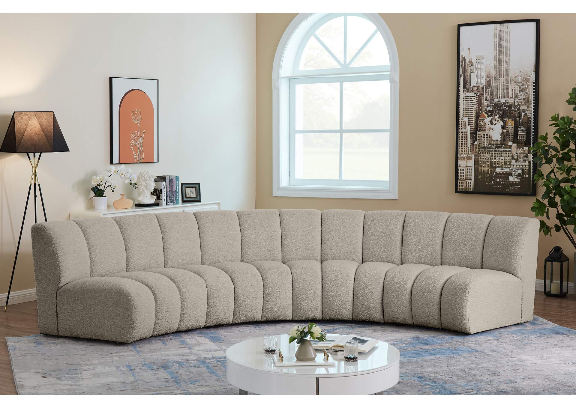 Infinity Brown Boucle Fabric 4 Piece Modular Sectional,Meridian Furniture