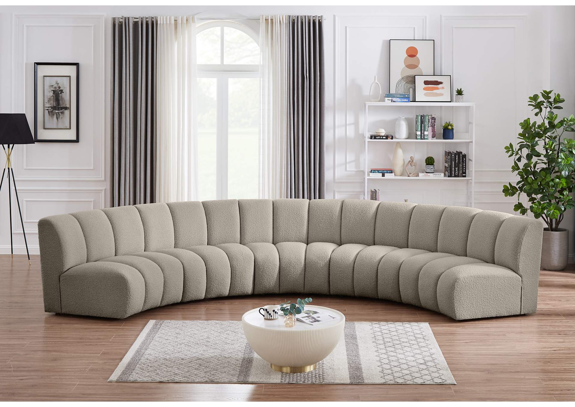 Infinity Brown Boucle Fabric 5 Piece Modular Sectional,Meridian Furniture