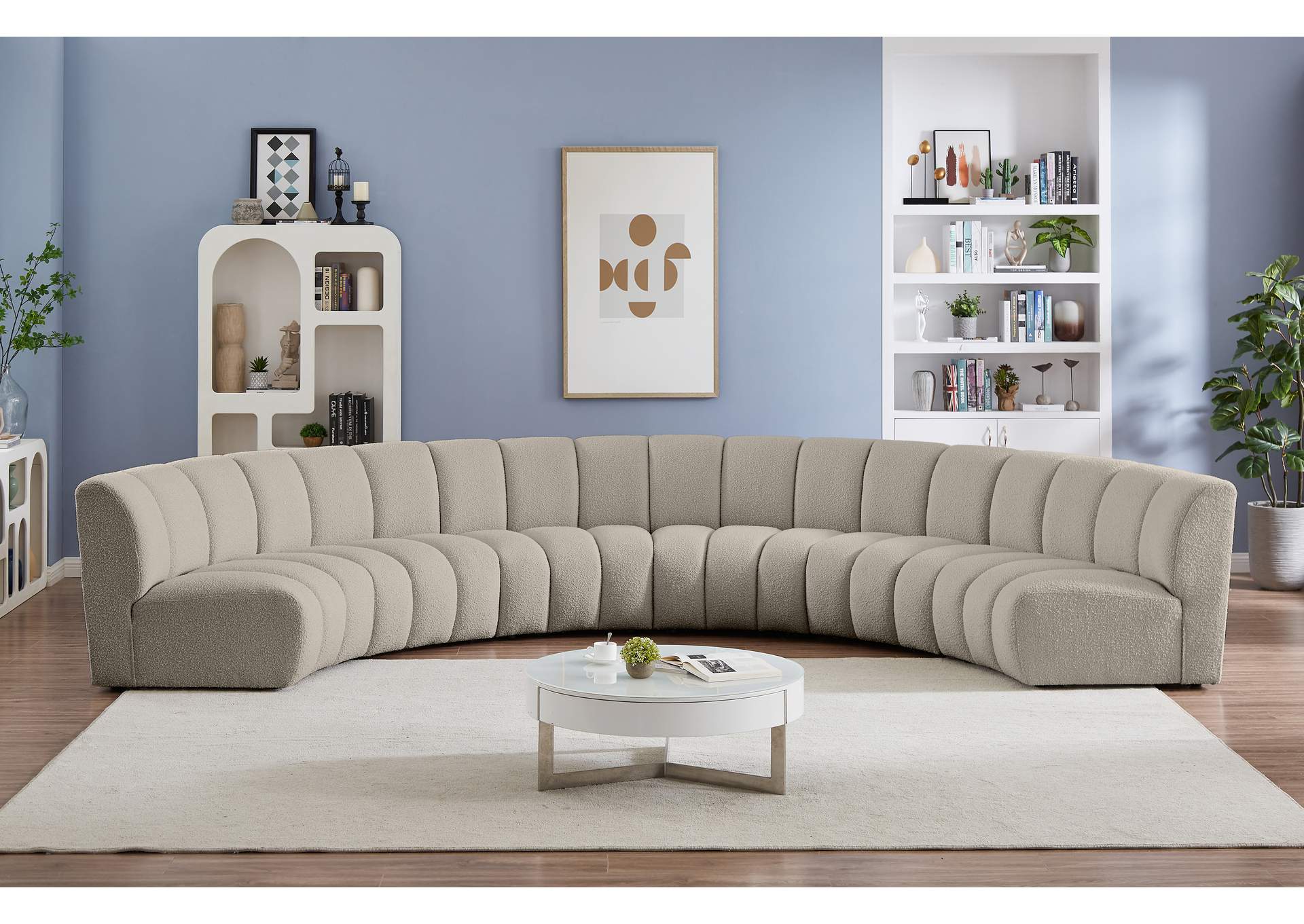 Infinity Brown Boucle Fabric 6 Piece . Modular Sectional,Meridian Furniture