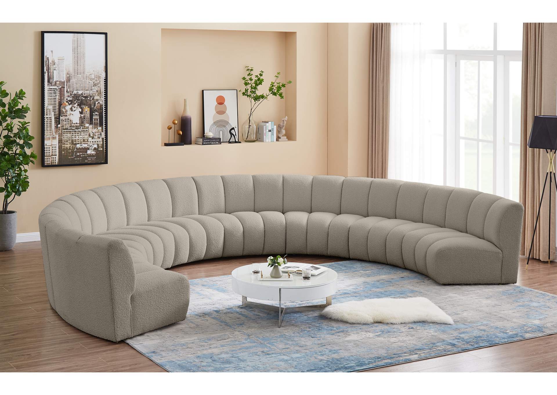 Infinity Brown Boucle Fabric 8 Piece Modular Sectional,Meridian Furniture