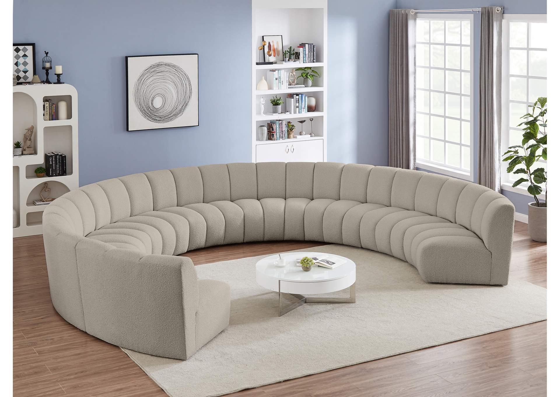 Infinity Brown Boucle Fabric 9 Piece Modular Sectional,Meridian Furniture