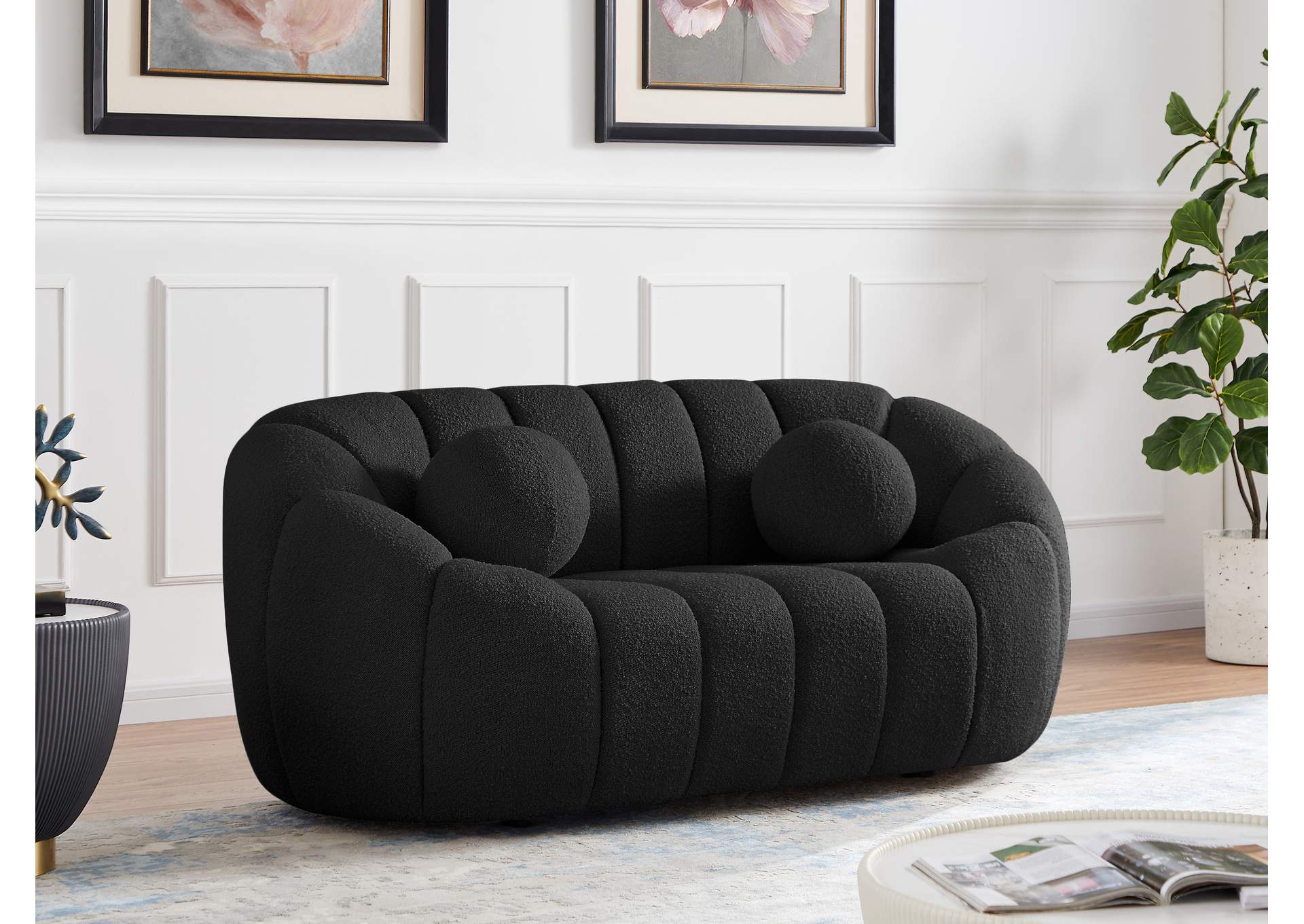 Elijah Black Boucle Fabric Loveseat,Meridian Furniture