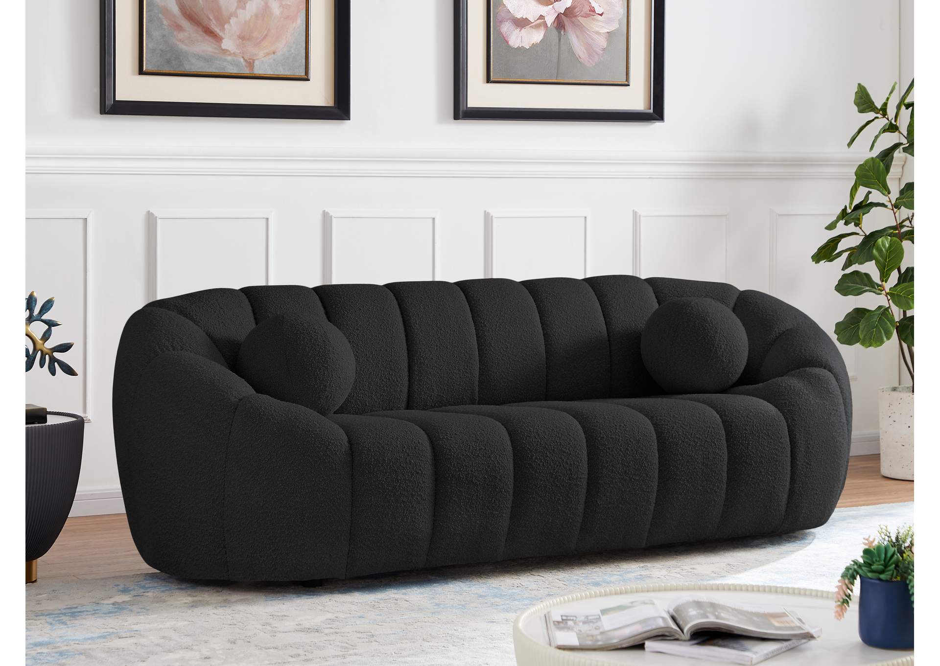 Elijah Black Boucle Fabric Sofa,Meridian Furniture