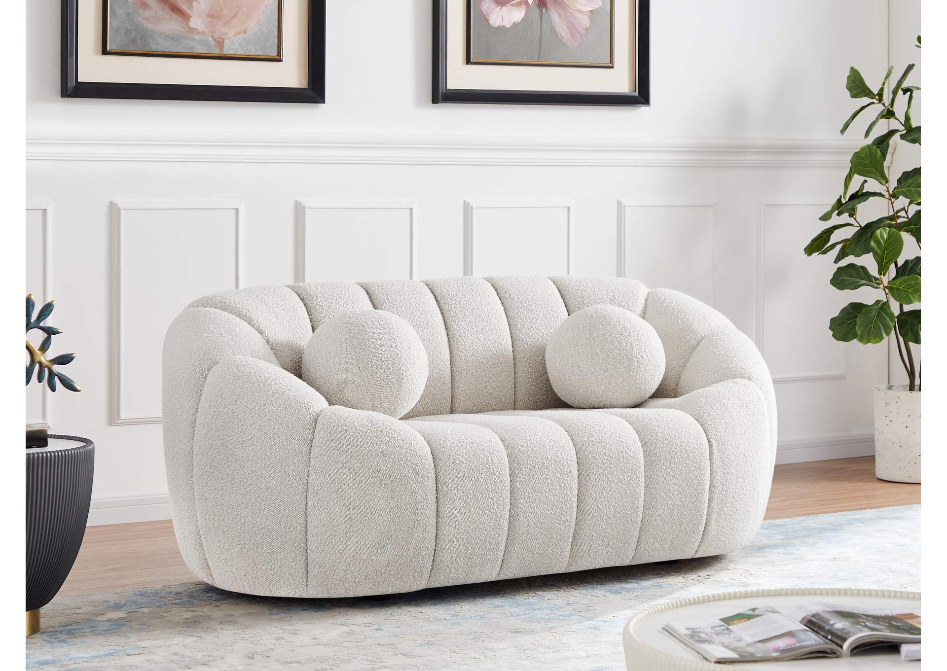 Elijah Cream Boucle Fabric Loveseat,Meridian Furniture