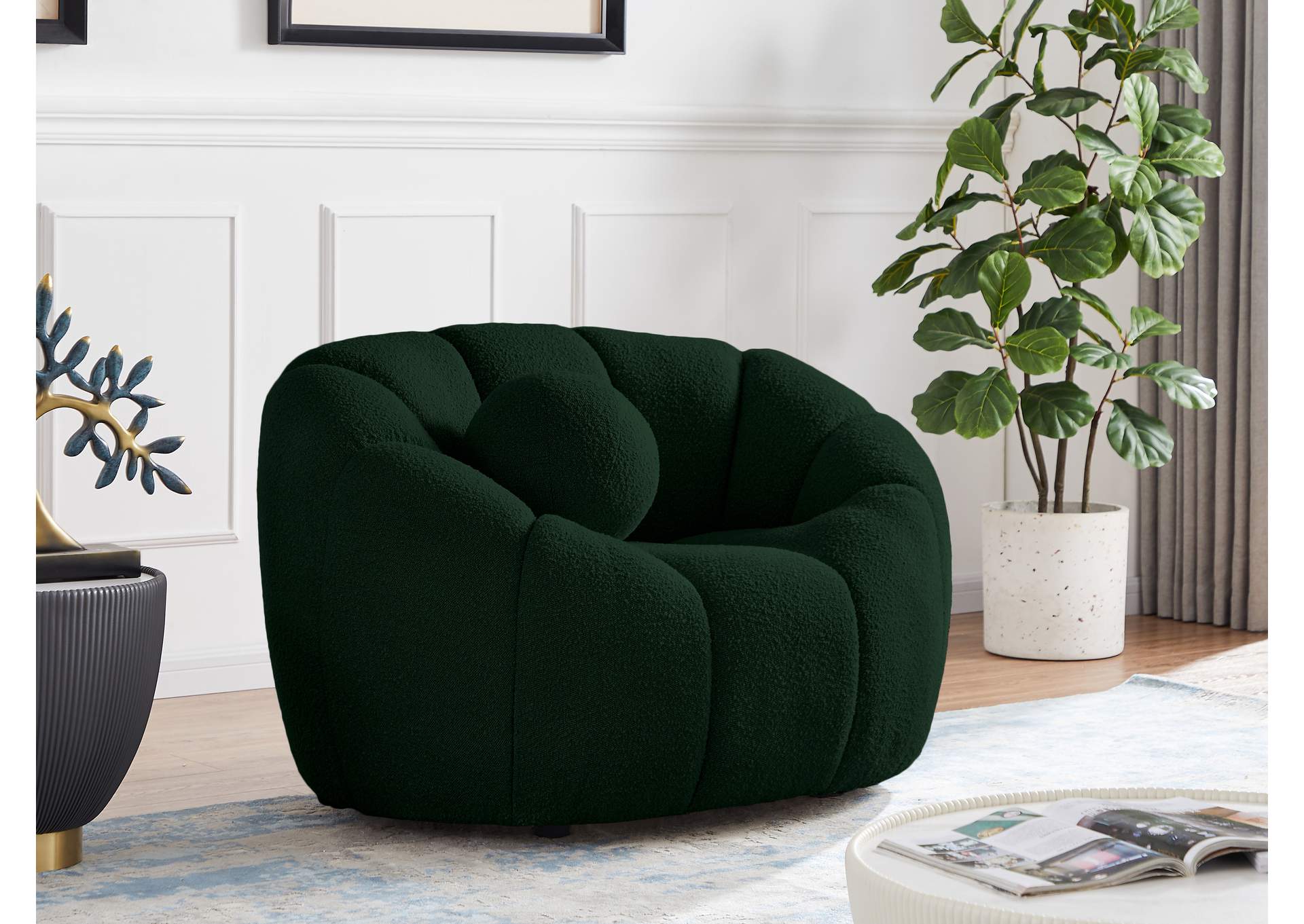 Elijah Green Boucle Fabric Chair,Meridian Furniture