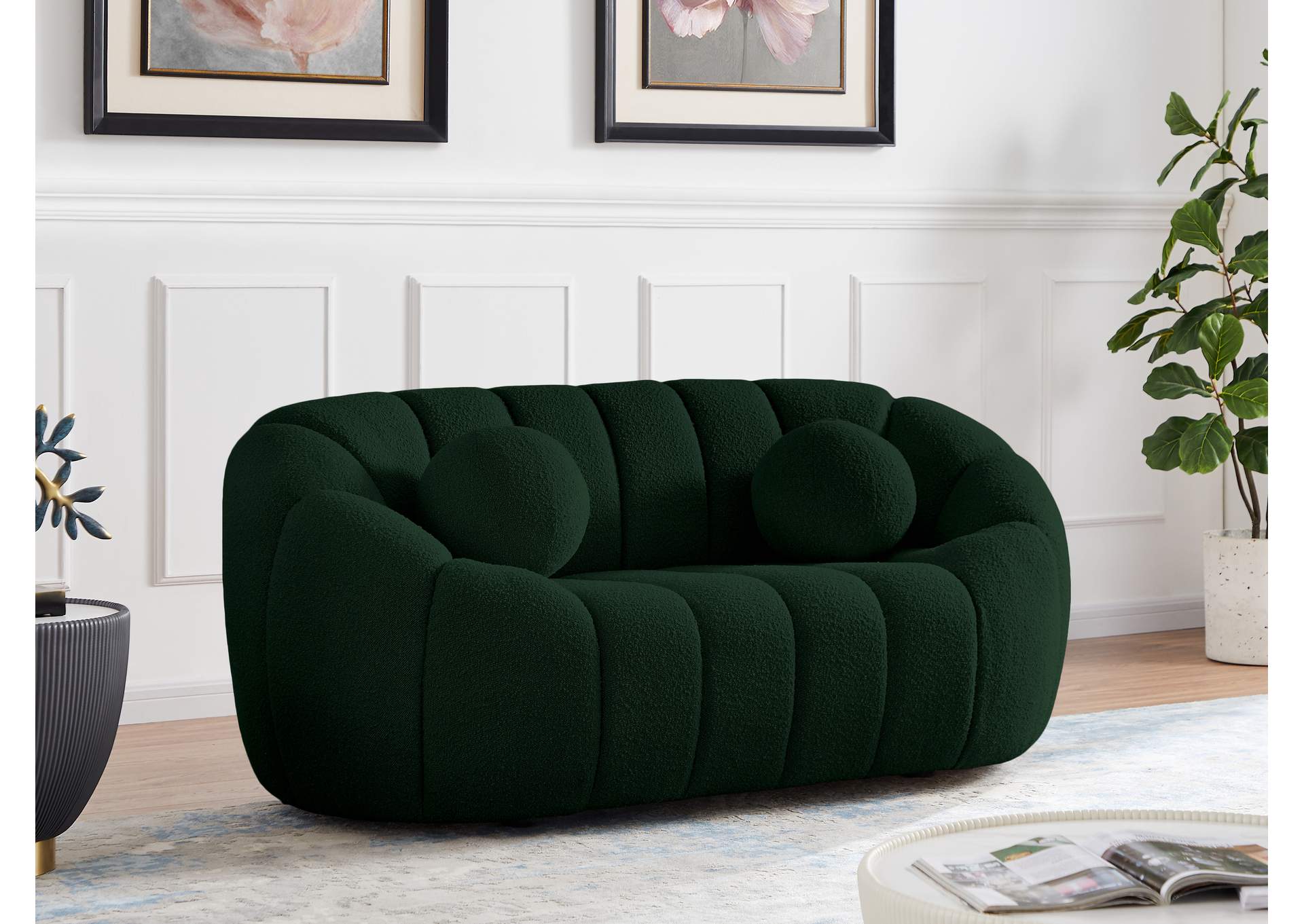 Elijah Green Boucle Fabric Loveseat,Meridian Furniture