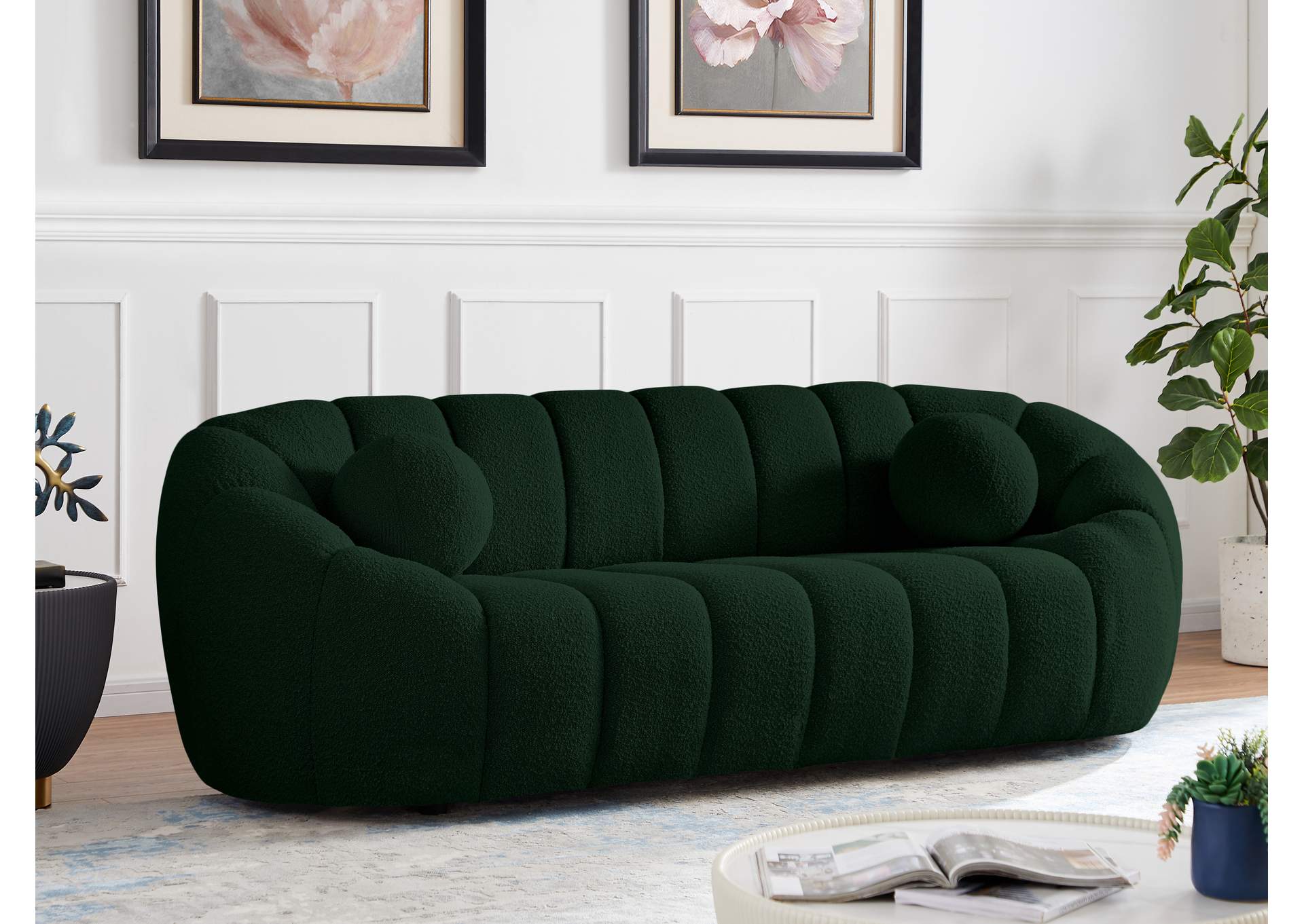 Elijah Green Boucle Fabric Sofa,Meridian Furniture