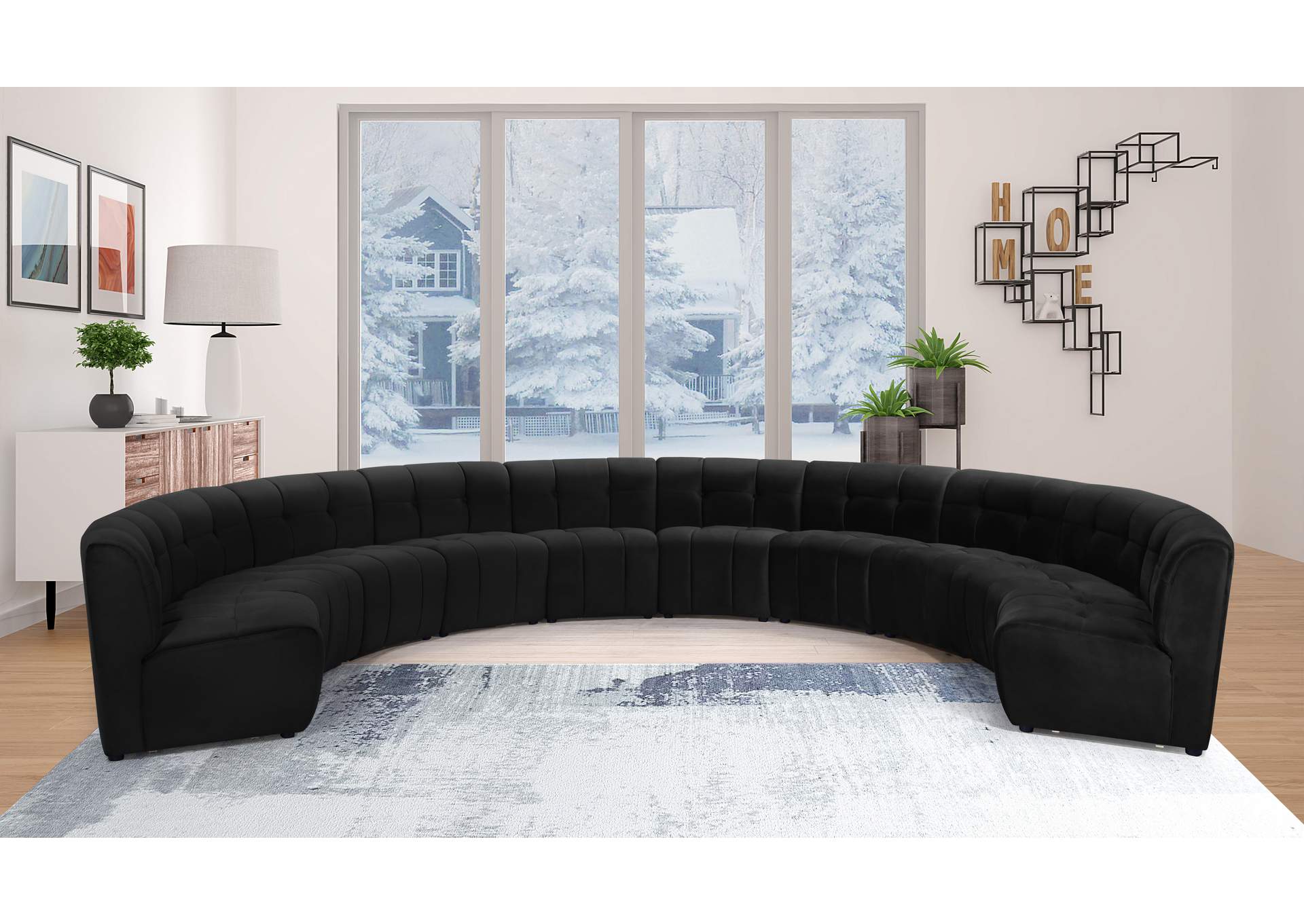 Limitless Black Velvet 10 Piece Modular Sectional,Meridian Furniture