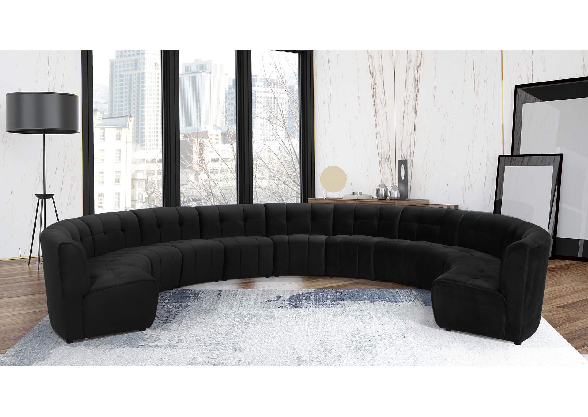 Limitless Black Velvet 11 Piece Modular Sectional,Meridian Furniture