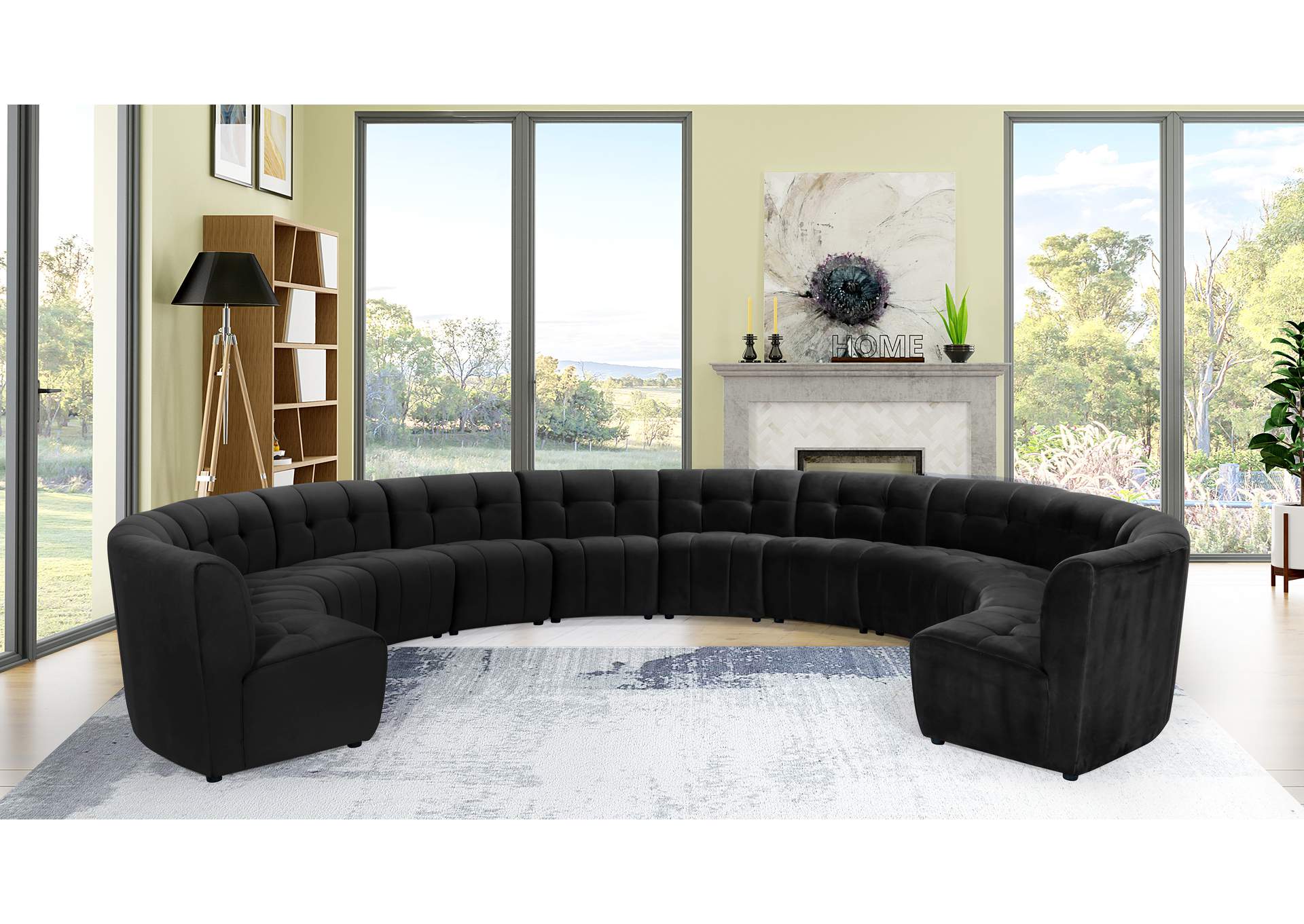 Limitless Black Velvet 12 Piece Modular Sectional,Meridian Furniture